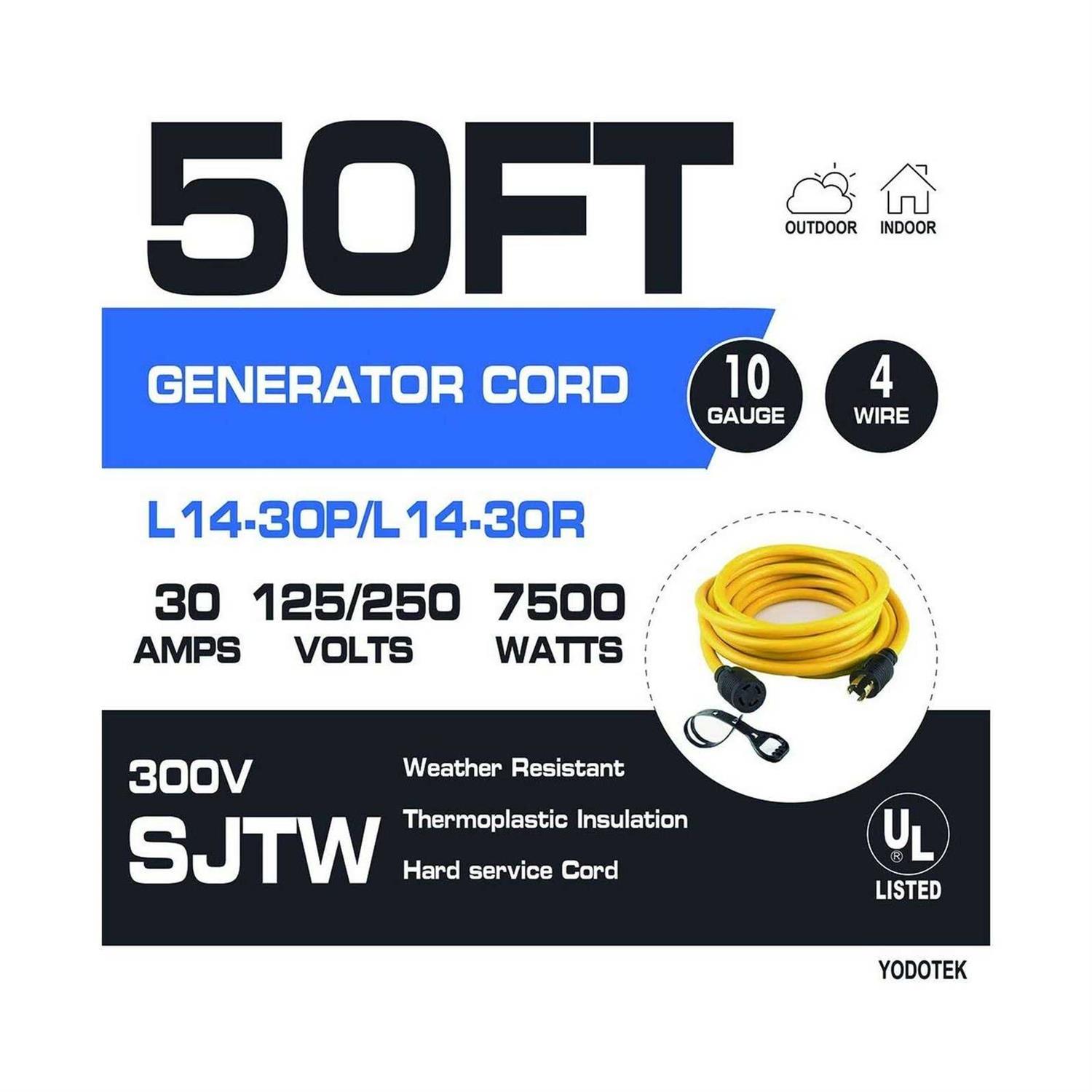 Yodotek 50FT Multiple Power Extension Cord Black,7 Evenly-Spaced Inline Outlet - Inhomebuy