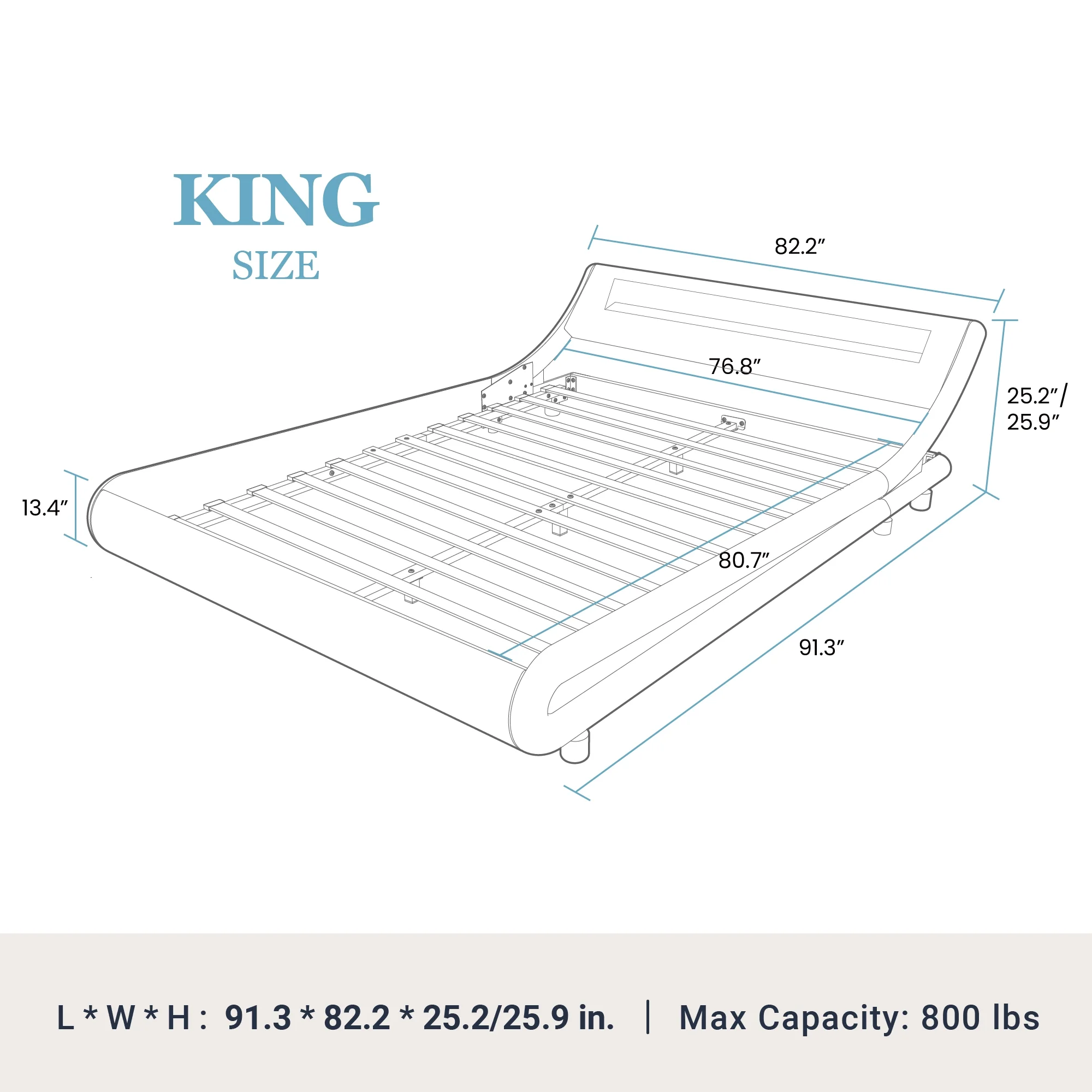 Amolife Queen Size Wave-Like Curve Deluxe Upholstered Modern Bed Frame with LED Headboard, Black - Inhomebuy