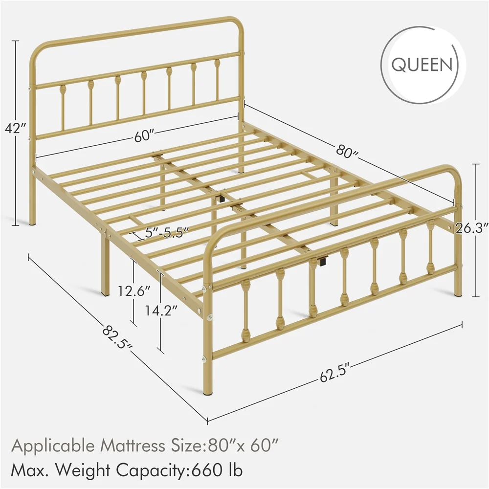 Alden Design Metal Platform Queen Bed with High Headboard, Black - Inhomebuy