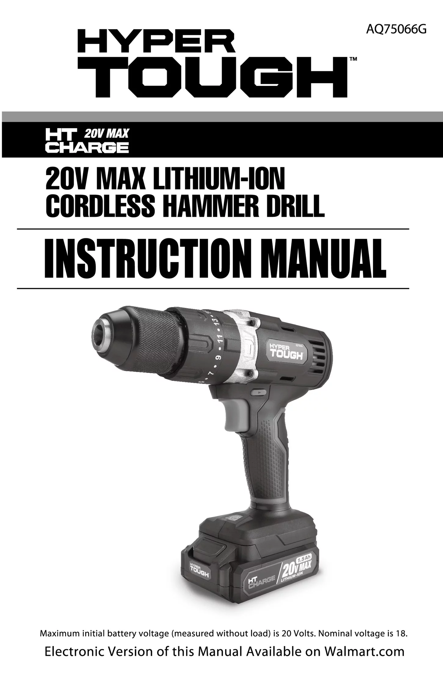 Hyper Tough 20V Max Lithium-Ion Cordless Hammer Drill, 1/2 inch Chuck, 2 Speeds with 1.5Ah Lithium-ion Battery & Charger, Bit Holder & LED Light - Inhomebuy