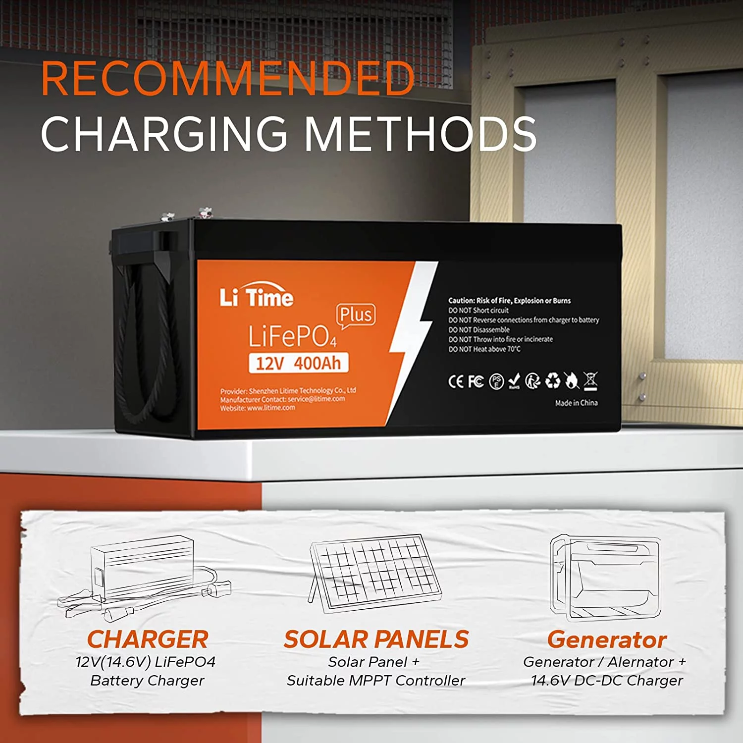 LiTime 12V 400Ah Lithium Battery, 3200W Max. Load Power LiFePO4 Battery with 250A BMS, 5120Wh Usable Energy for RV, Home Solar System - Inhomebuy