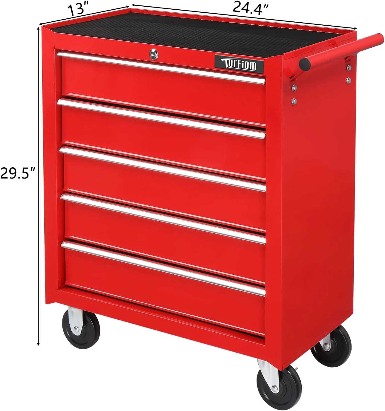 TUFFIOM 5-Drawer Rolling Tool Chest with Lock & Key, Tool Storage Organizer Box Cabinet with Wheels - Inhomebuy