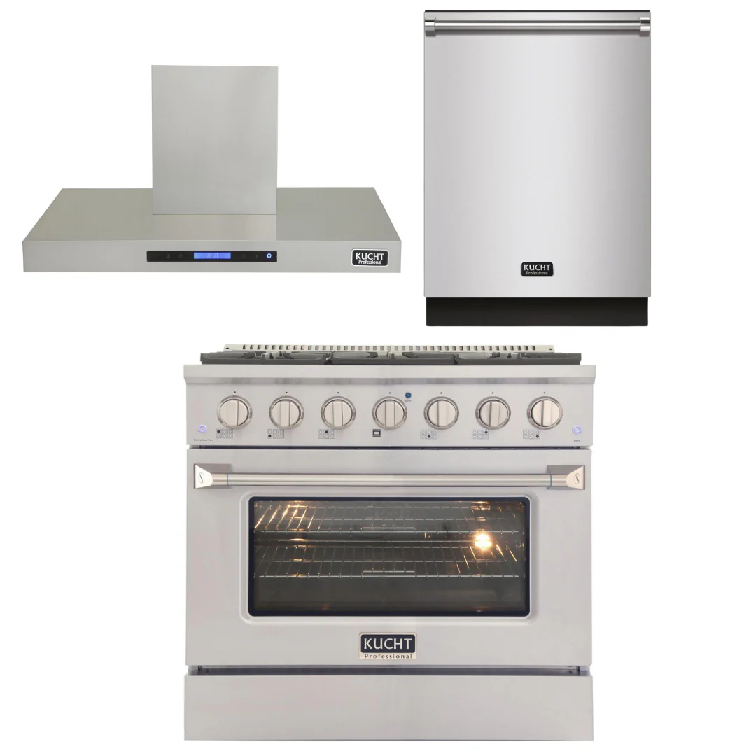 Kucht Professional 36 in. 5.2 cu ft. Natural Gas Range, Range Hood Package & Dishwasher, AP-KNG361-S-6 - Inhomebuy