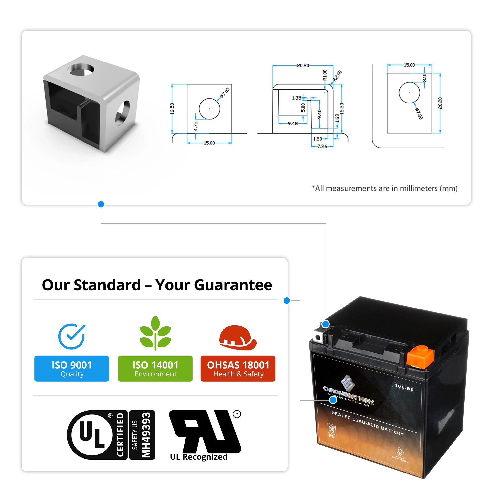 Chrome Battery Ytx30L-Bs Battery for Brp (Sea-Doo) 1500 Gtx 4-Tec 2004 - Inhomebuy