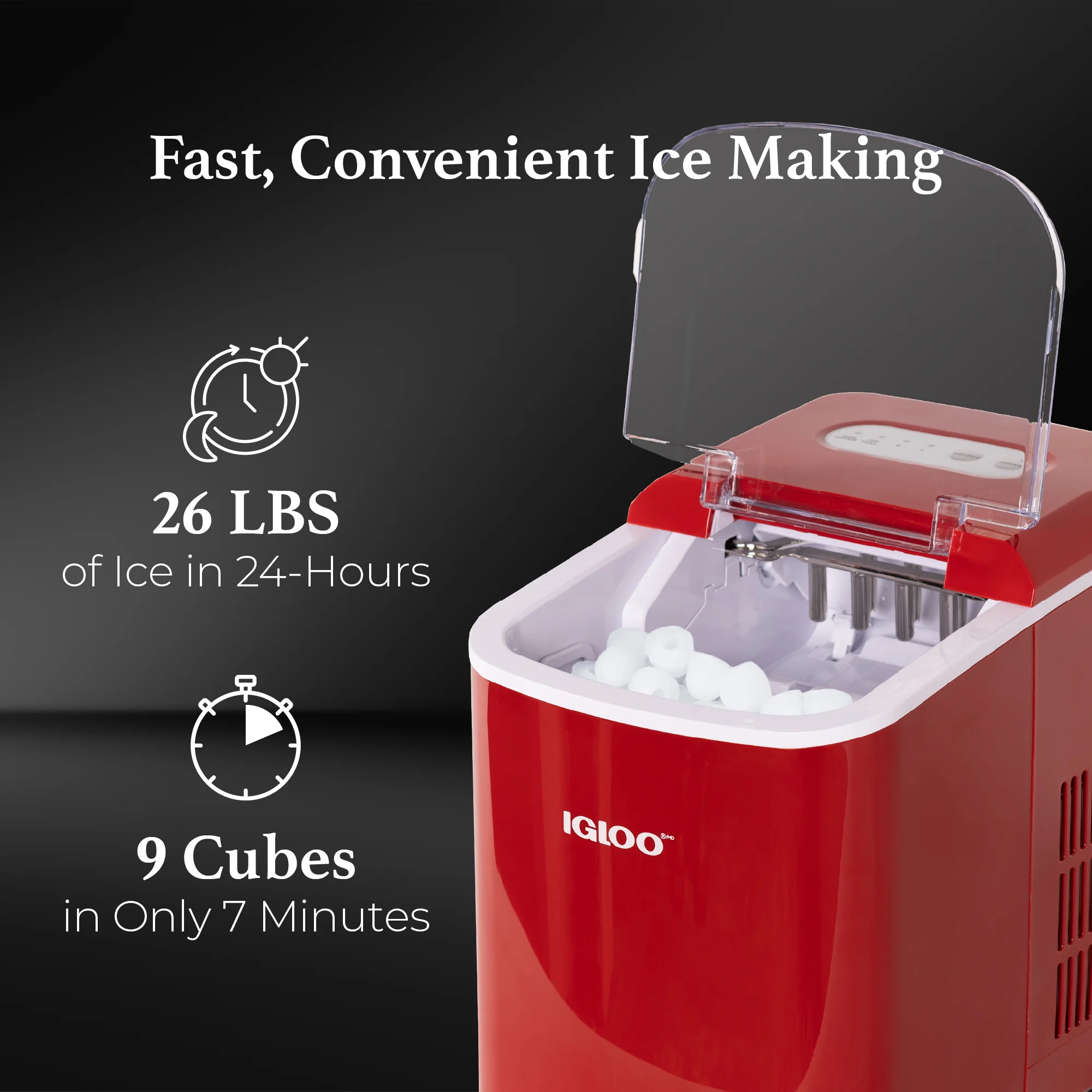 IGLOO® 26-Pound Automatic Portable Countertop Ice Maker Machine - Retro Red - Inhomebuy