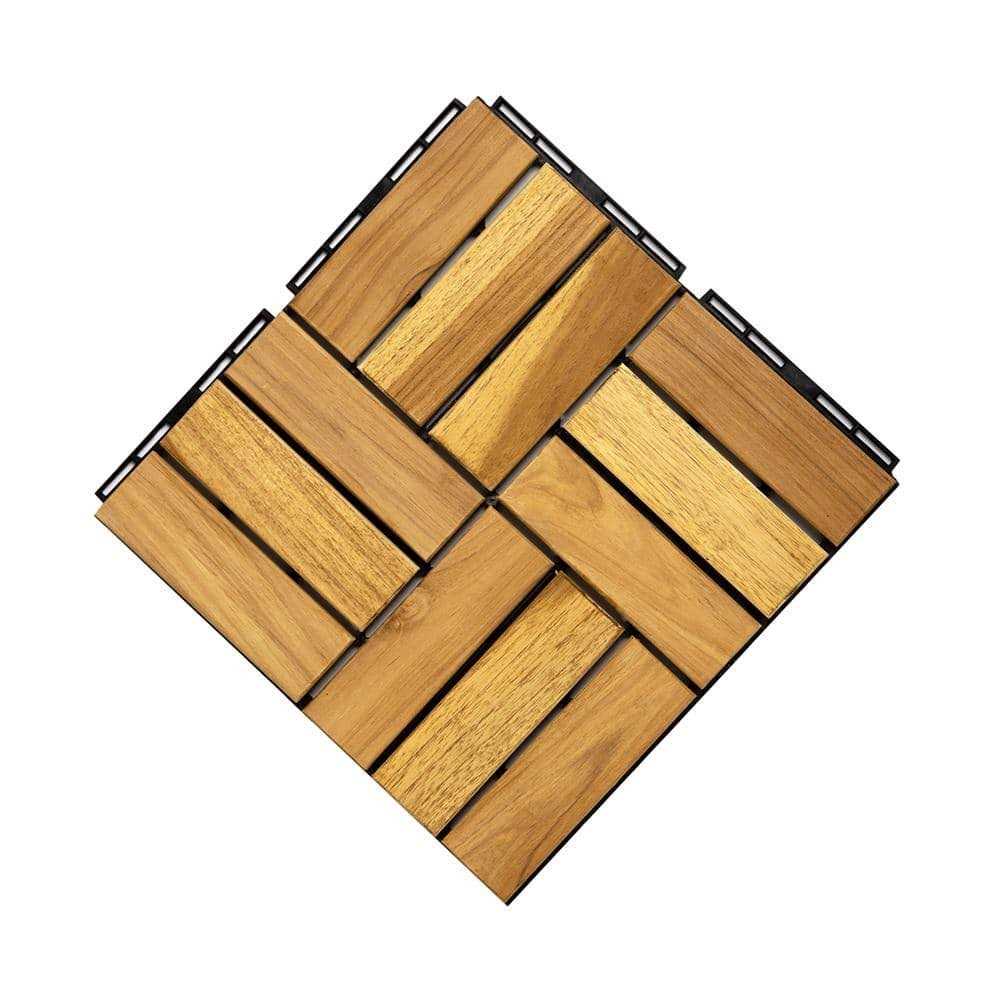 YOFE Brown Acacia Wood 3/4 in. T x 12 in. W Solid Hardwood Flooring Interlocking Deck Tiles - Inhomebuy