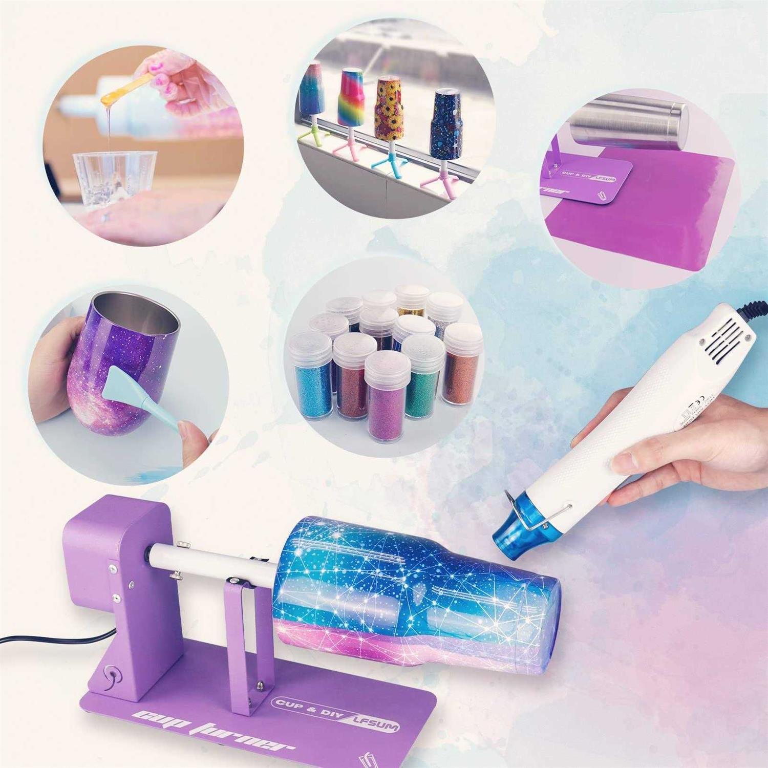 Cup Turner for Crafts Tumbler,Tumbler Cup Spinner,glitter Powder,Epoxy Resin kit for Tumblers for Beginners with Epoxy and Heat Gun - Inhomebuy