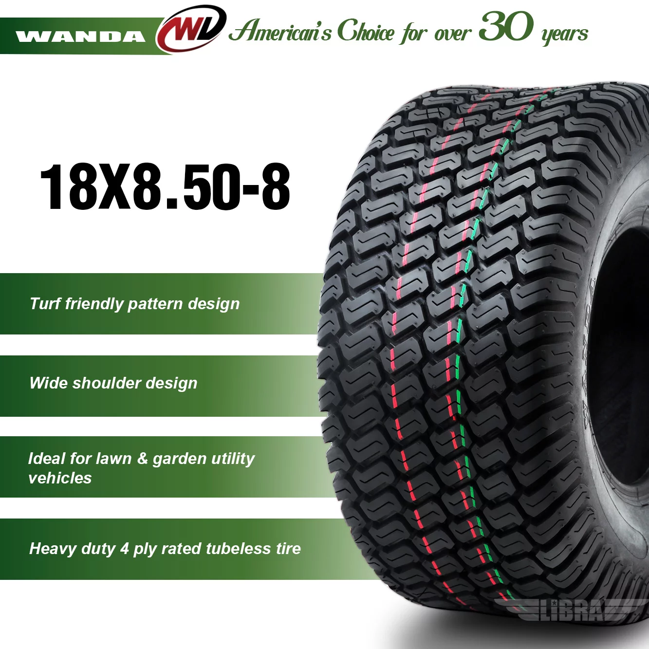 2 New WANDA 18x8.50-8 Lawn Mower Utility/Golf Cart Turf Tires P332 -13028 - Inhomebuy