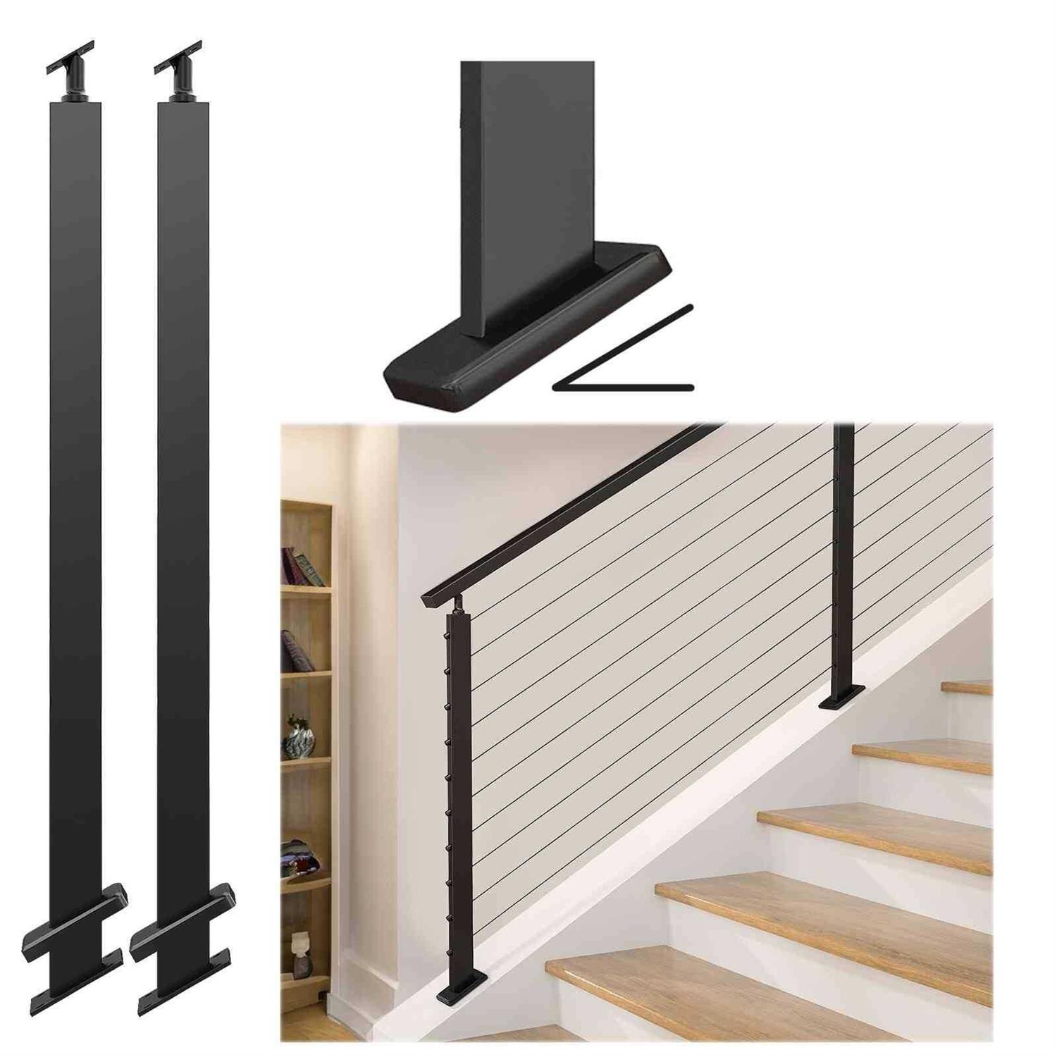 Muzata 10ft Staircase Handrail Black Pipe Handrail Staircase Steps Hand Rail for Indoor Stairs 440LBS Load Capacity Wall Mount Support Galvanized - Inhomebuy