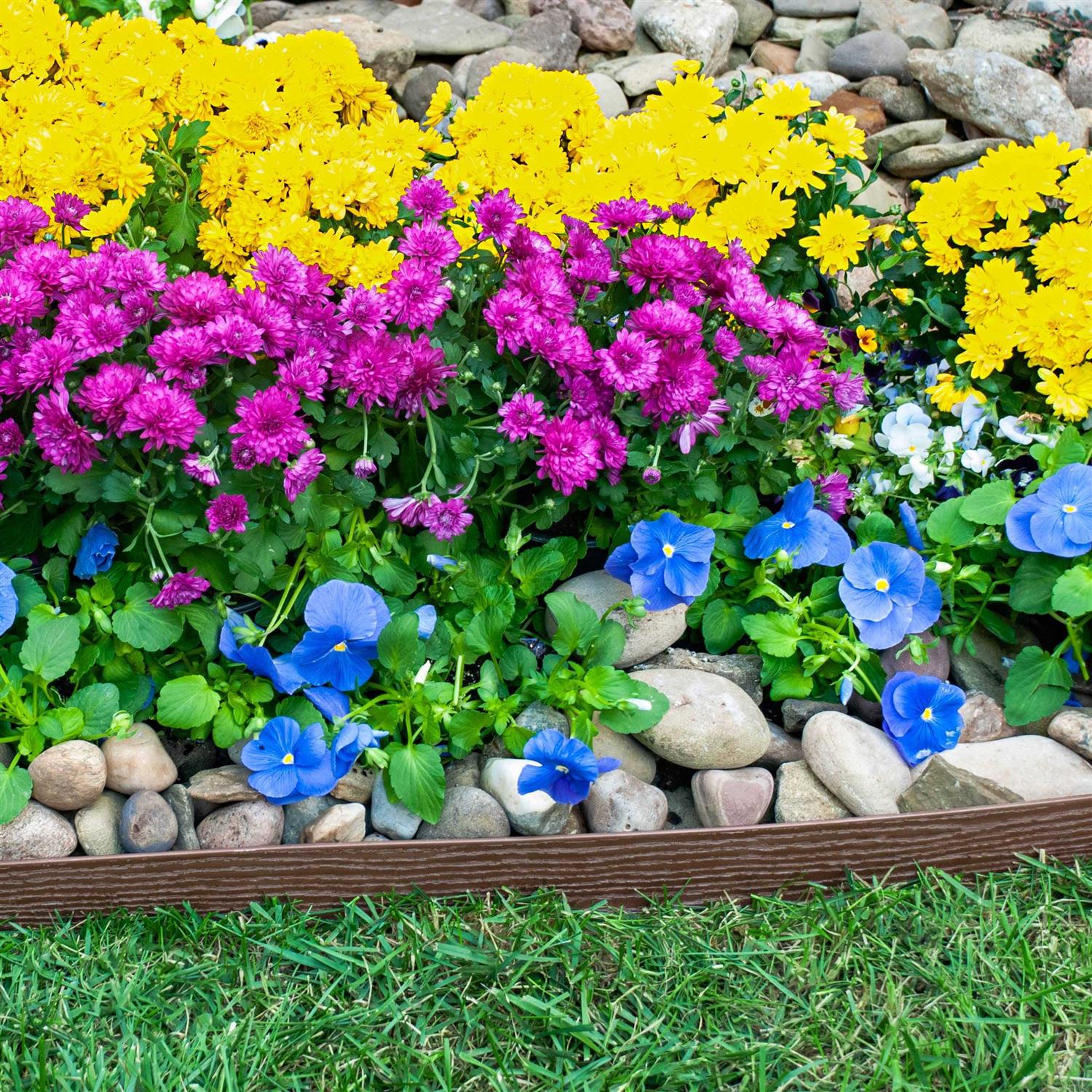 EasyFlex Tall Wall No-Dig Landscape Edging with Anchoring Spikes 2.5 in. Tall Straight Top Plastic Garden Border with Woodgrain Texture - Inhomebuy