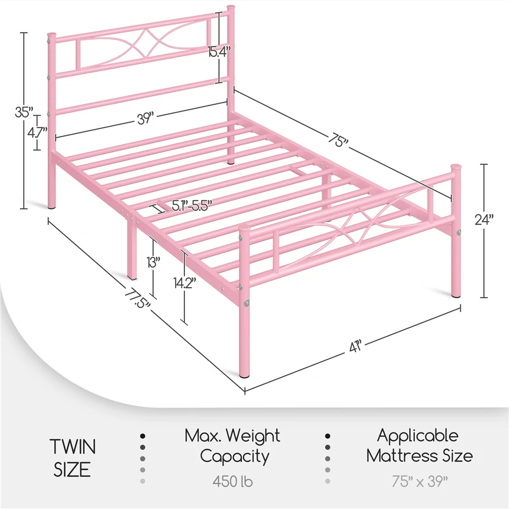 Topeakmart Metal Twin Bed Frame with Curved Design Headboard and Footboard, Black - Inhomebuy