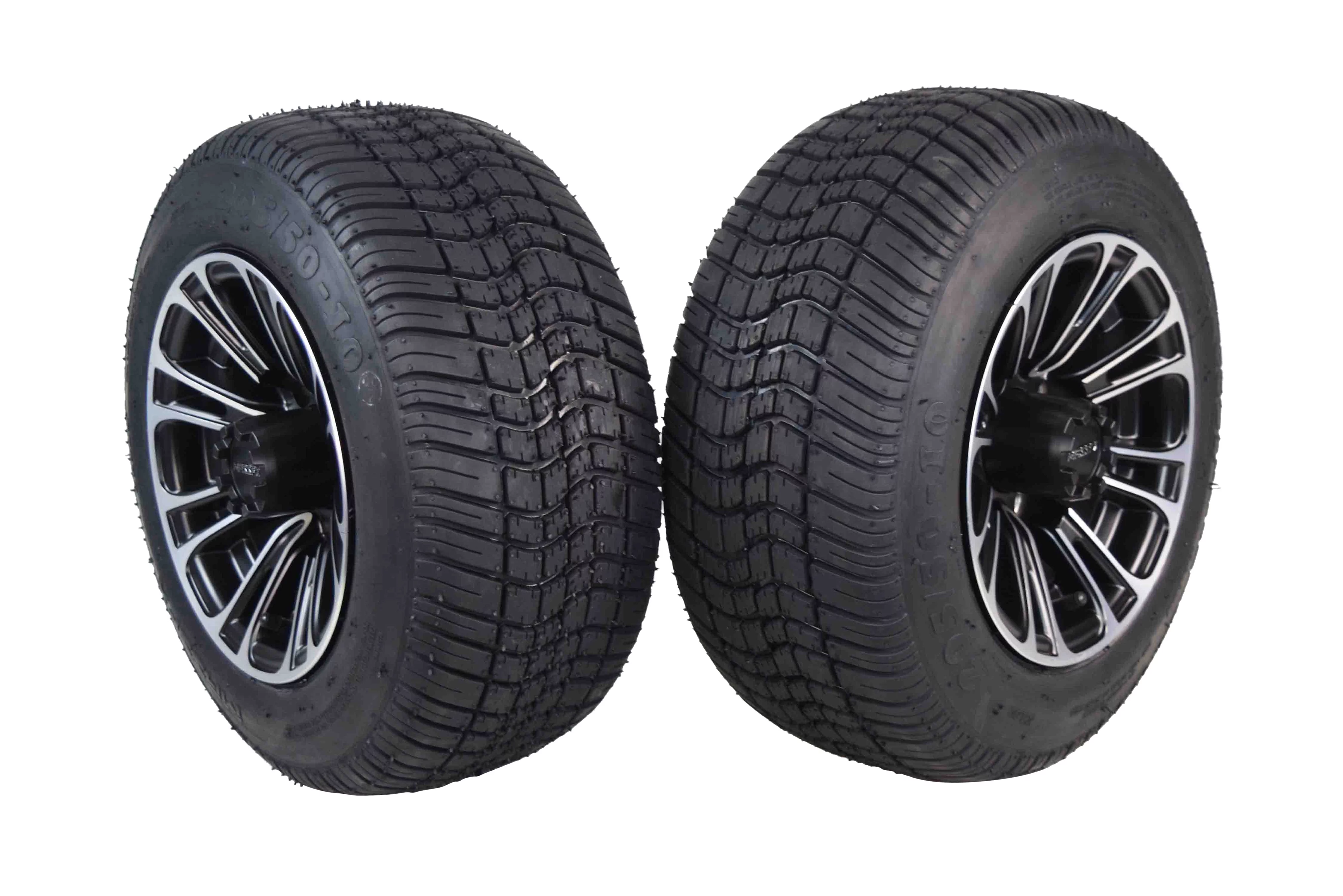 MASSFX 205/50-10 Golf Cart Turf Tire & Black Wheel Kit A238 10x7 4/101.6 (2 Pack) - Inhomebuy