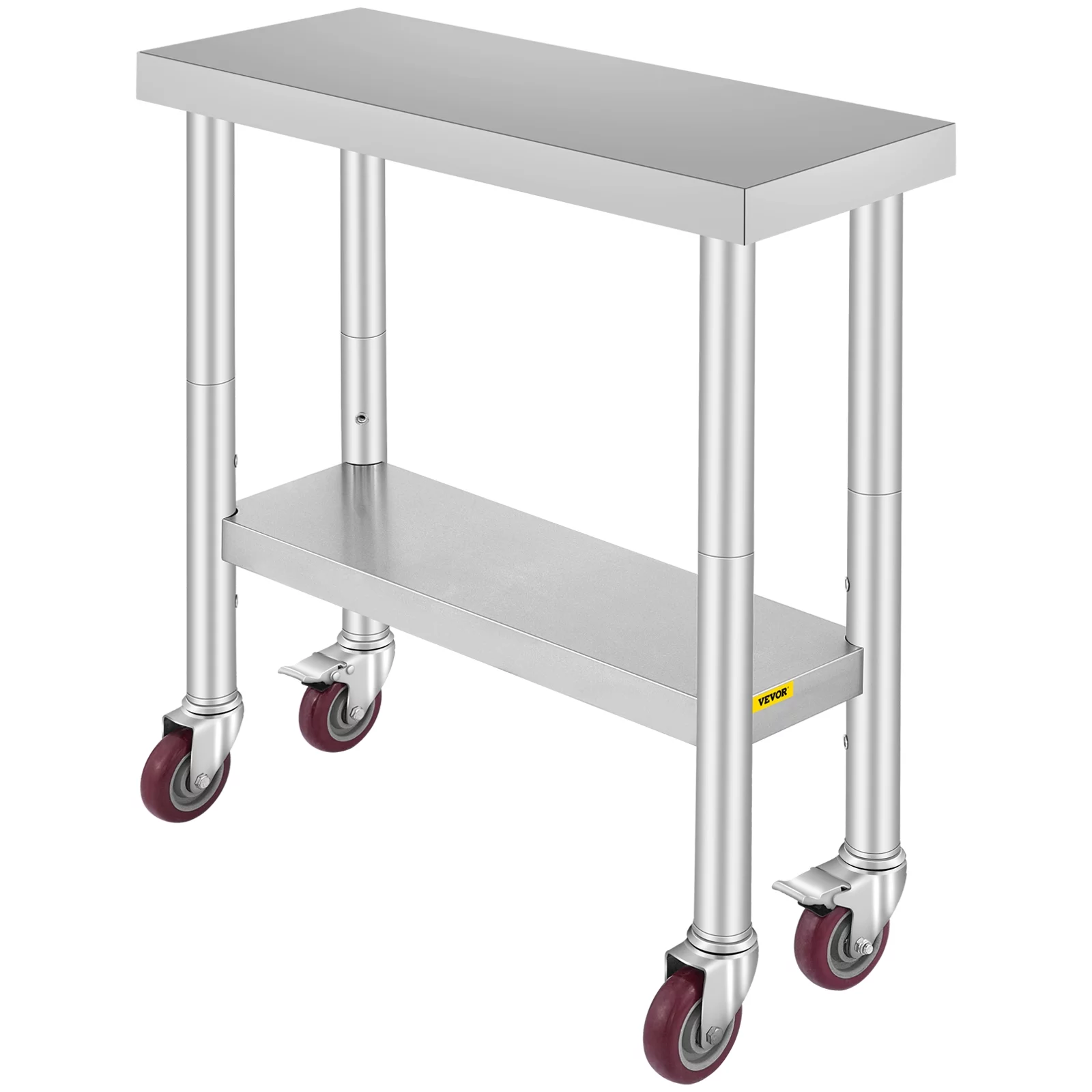 VEVORbrand 30 x 12 x 34 Inches Stainless Steel Work Table 3-Stage Adjustable Shelf with 4 Wheels Heavy Duty Commercial Food Prep Work Table with Brake for Kitchen - Inhomebuy