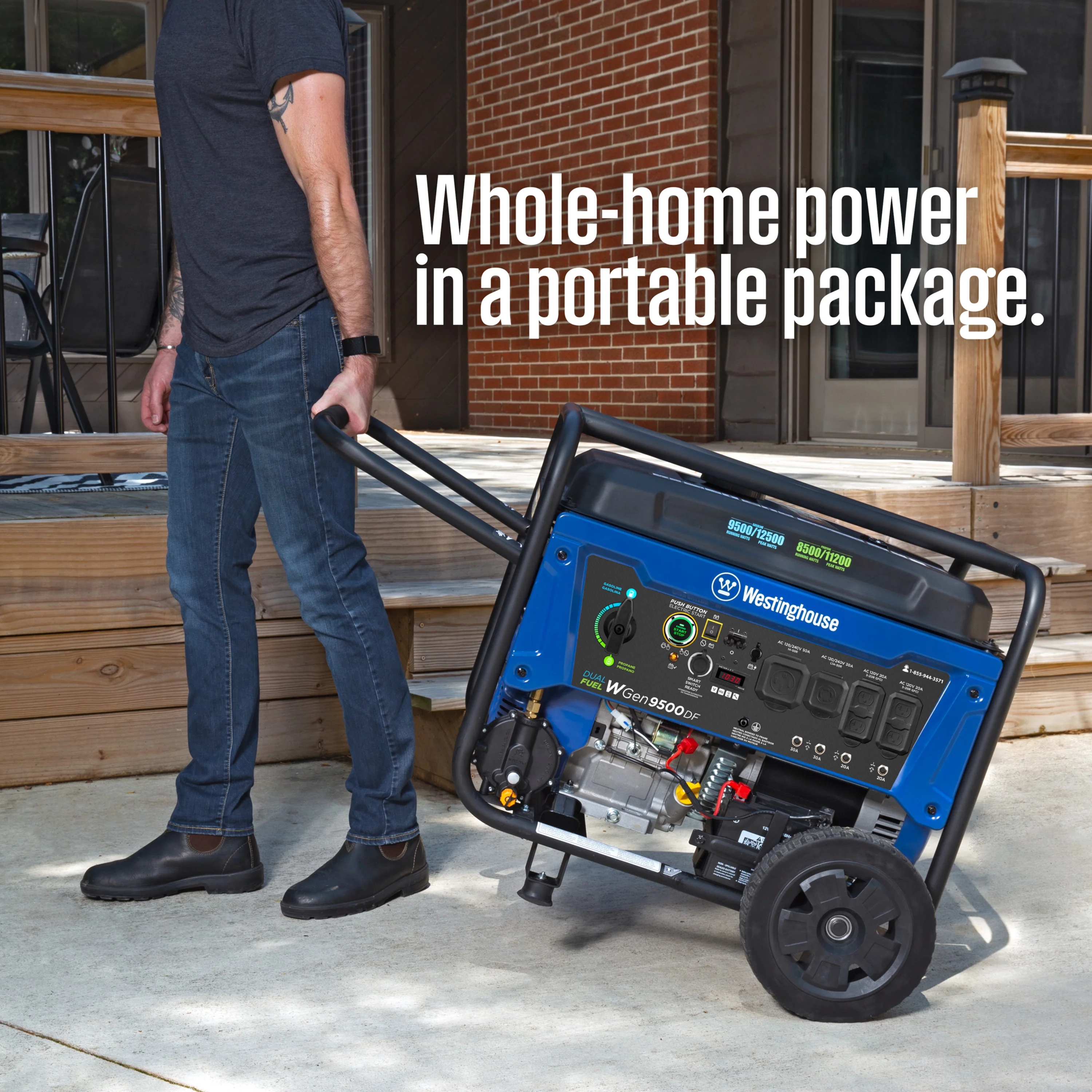 Westinghouse 12,500 Peak Watt Dual Fuel Portable Generator, Electric Start, Transfer Switch Ready - Inhomebuy