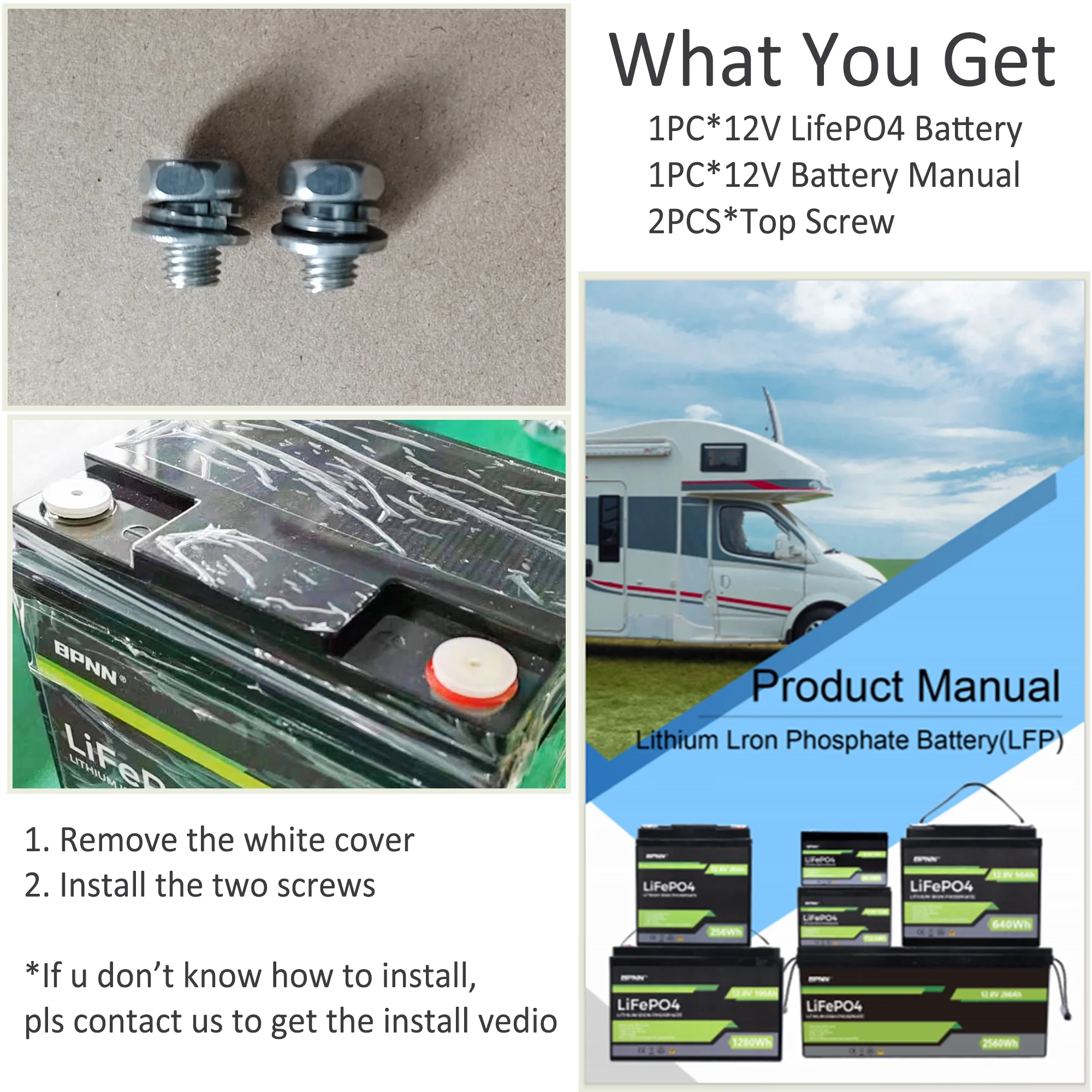 BPNN 12V 100Ah LiFePO4 Battery Long Cycles 12V Lithium Battery for RV Home Backup - Inhomebuy