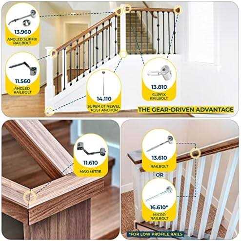 Zipbolt Angled Handrail to Newel Post Connector — 11.560 Angled Staircase Railbolt for Lower Connection Acute Angle Post Fastener - Inhomebuy