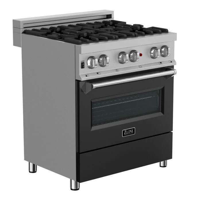 ZLINE 30 in. Professional Gas Burner/Electric Oven in DuraSnow® Stainless with Black Matte Door, RAS-BLM-30 - Inhomebuy