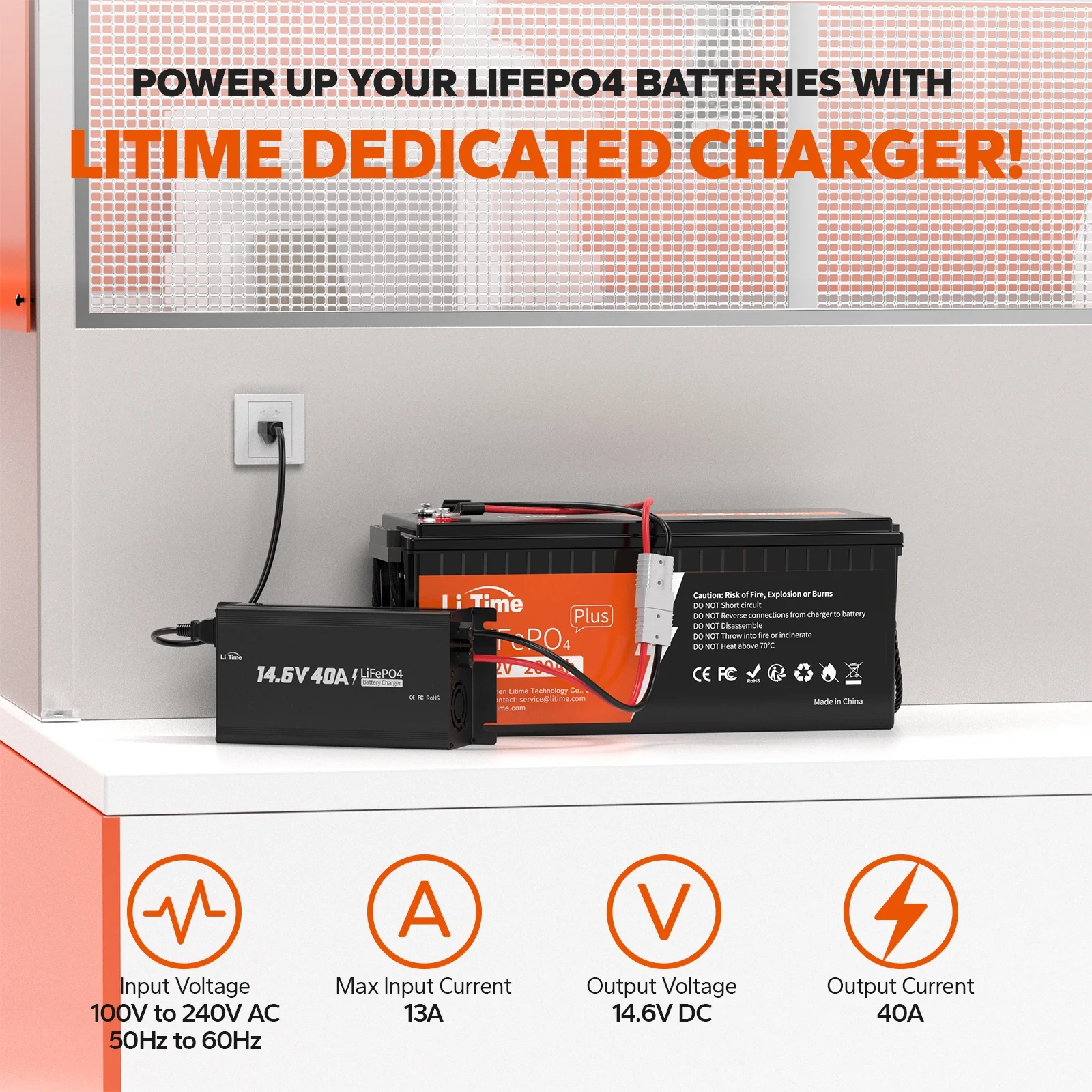 LiTime 12V 200Ah PLUS Lithium LiFePO4 Battery, Max 2560W Power Output, 10-Year Lifetime, 200A BMS LiFePO4 Battery for RV, Solar, Off-Grid, Marine - Inhomebuy