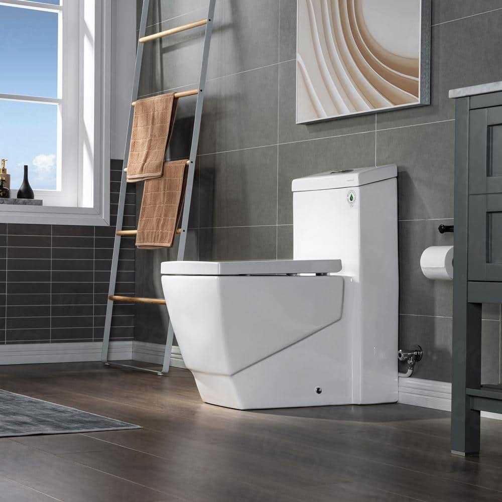WOODBRIDGE Modern 1-piece GPF Dual Flush Square Elongated All-in One Toilet in White Seat Included - Inhomebuy