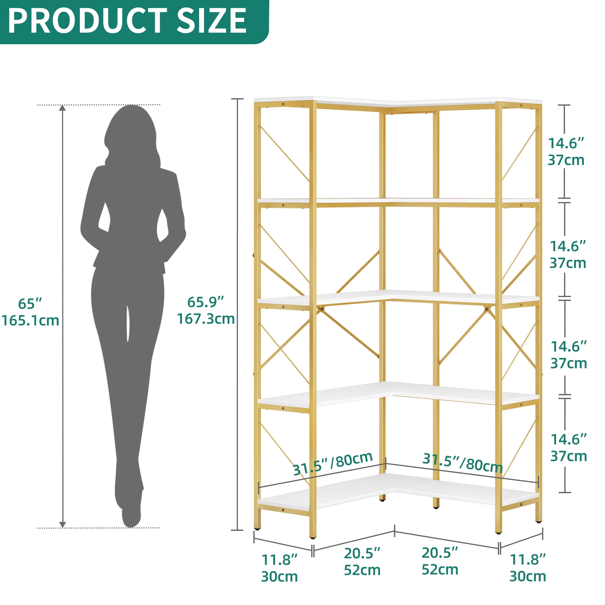 5-Tier L-Shaped Bookcase Storage Organizer, Tall Corner Bookshelf Open Display Freestanding Storage,Dark Gray - Inhomebuy