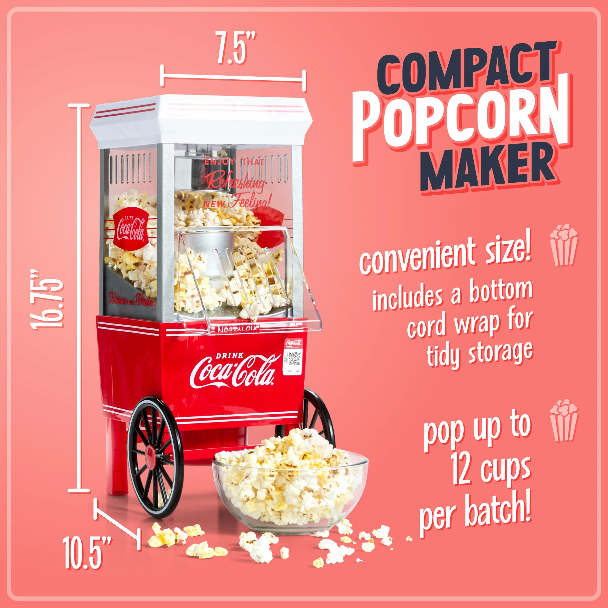 Coca-Cola® 12-Cup Hot Air Popcorn Maker - Inhomebuy