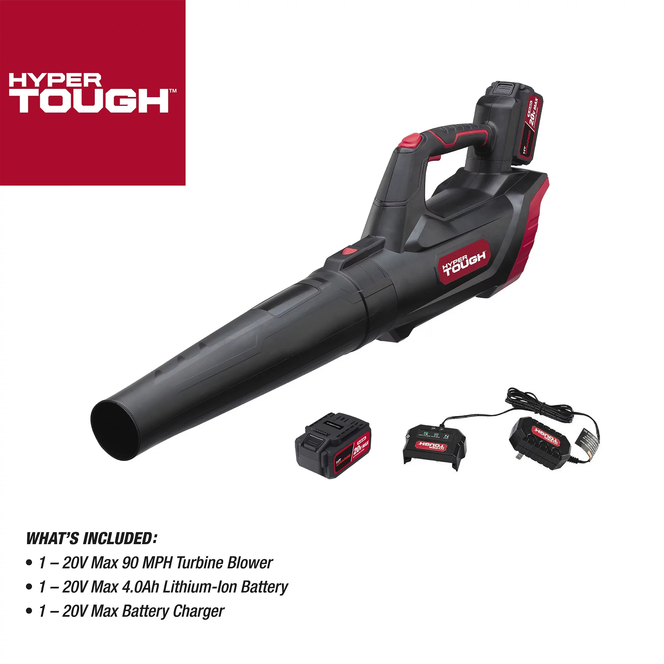Hyper Tough 20V Max 90 mph 372 Cfm 4.0Ah Battery Powered Cordless Handheld Blower, HT22-401-03-04 - Inhomebuy