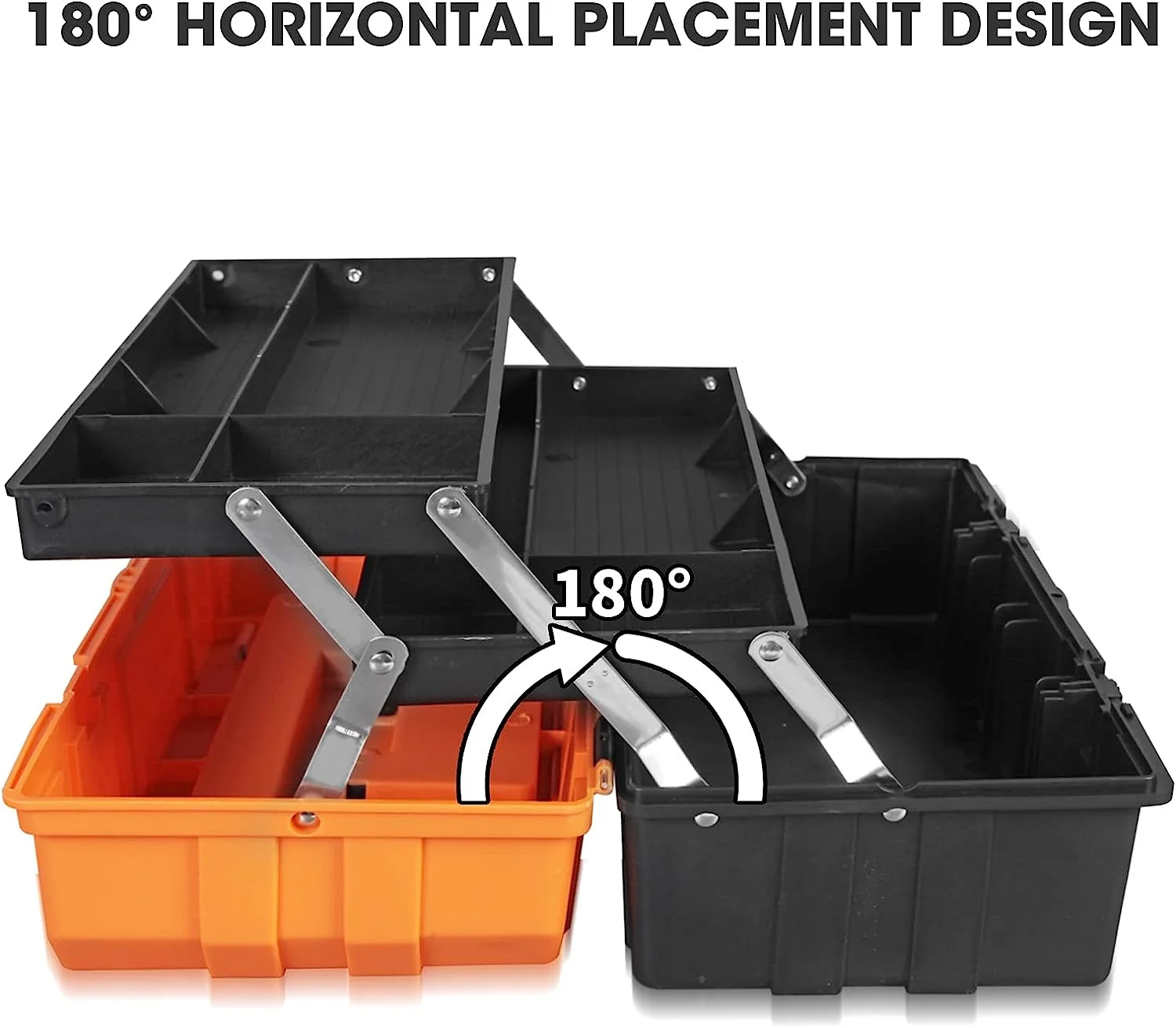 Torin ATRJH-3430T 17-Inch 3-Layer multi-function Toolbox with Tray and Dividers,Orange Folding Tool Organizers,Plastic Tool Storage box - Inhomebuy