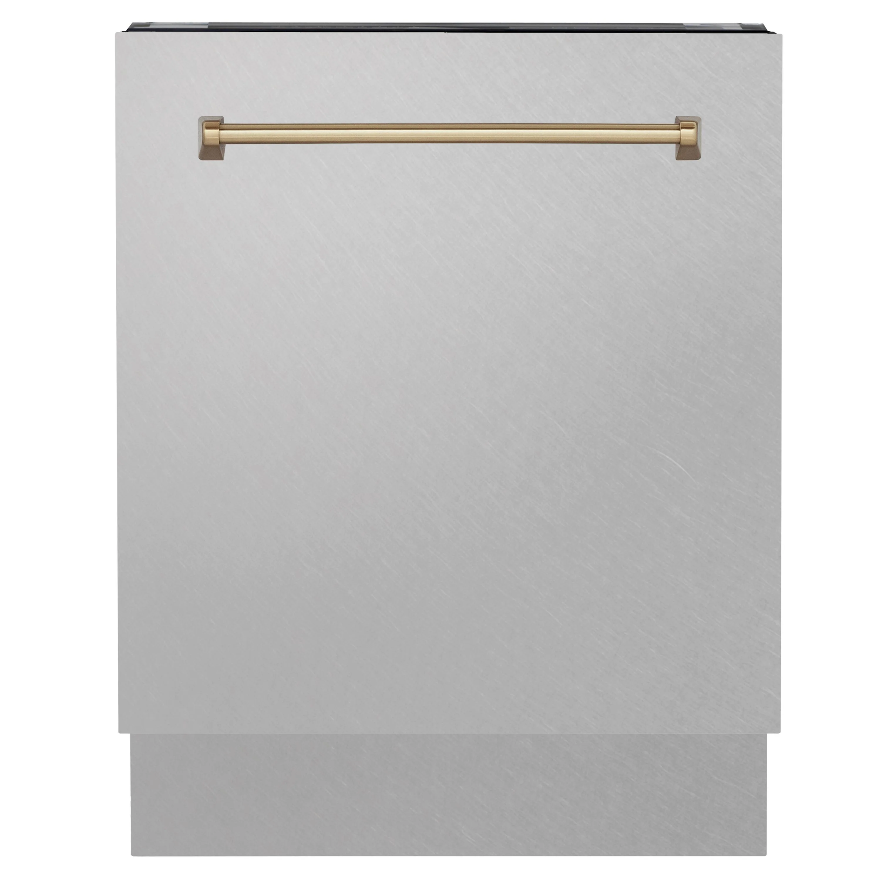 ZLINE Autograph Series 24 inch Tall Dishwasher in DuraSnow® Stainless Steel with Champagne Bronze Handle, DWVZ-SN-24-CB - Inhomebuy