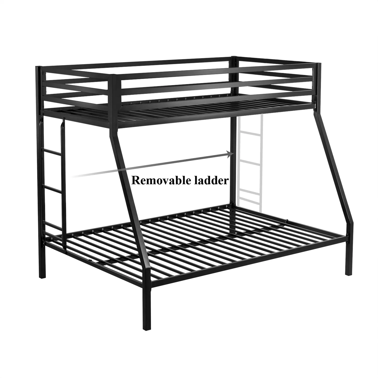 Amolife Twin Over Full Metal Bunk Bed with Removable Stairs, Fullength Guardrail, Black - Inhomebuy