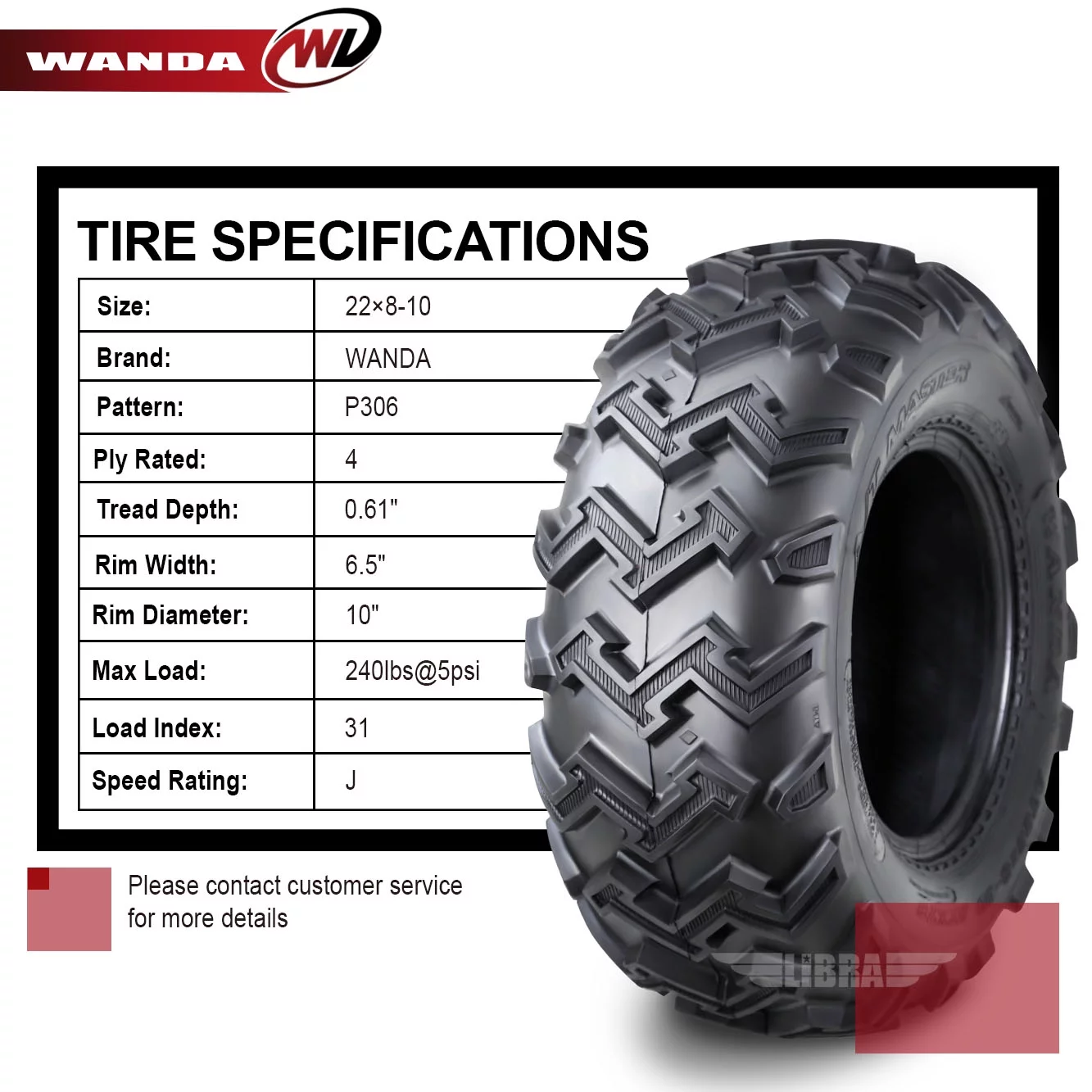 2 New WANDA ATV UTV Tires 22X8-10 22x8x10 4PR P306 - 10103 - Inhomebuy