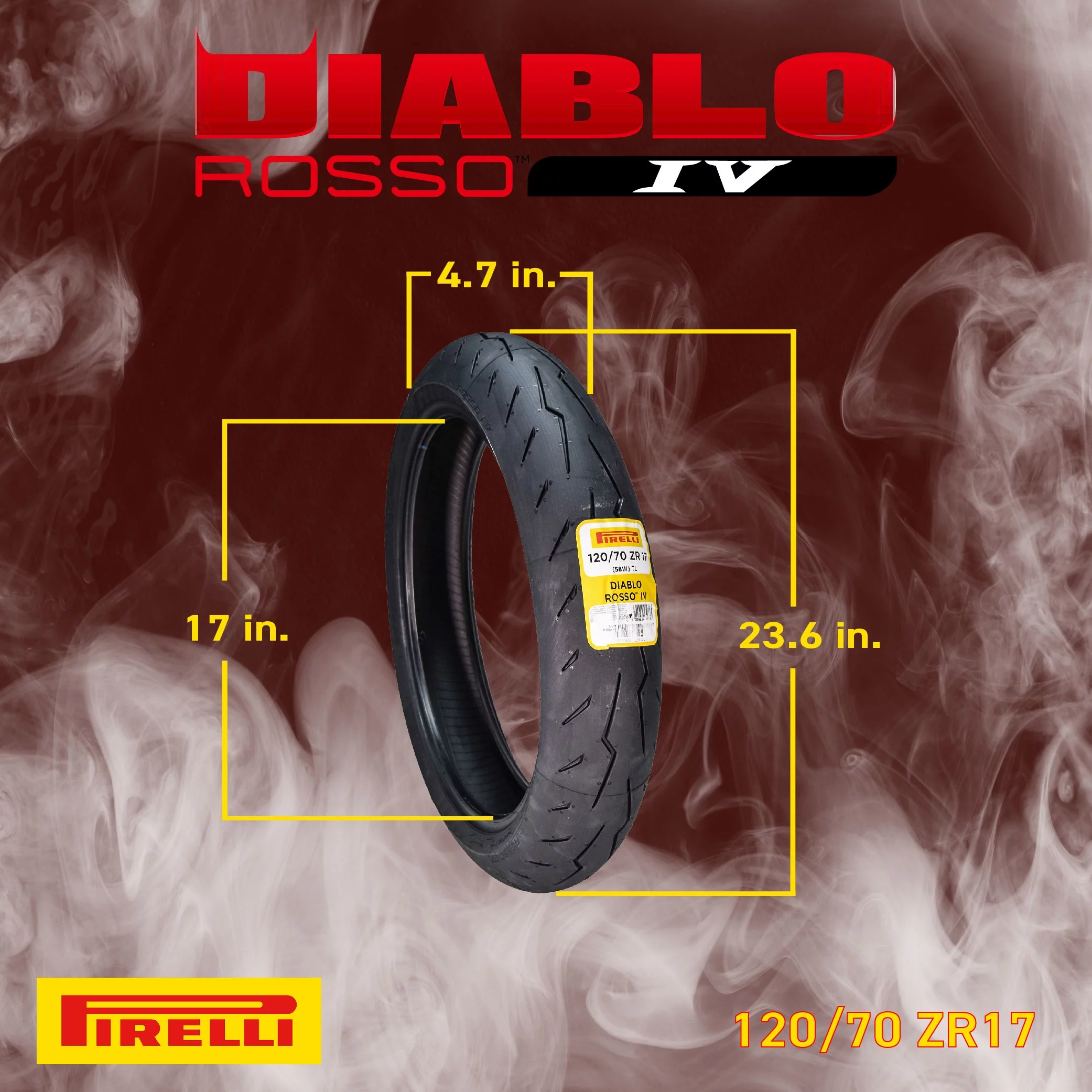 Pirelli Diablo Rosso IV Street Sport 120/70ZR17 58W TL Front Motorcycle Tire 120/70-17 Rosso 4 - Inhomebuy