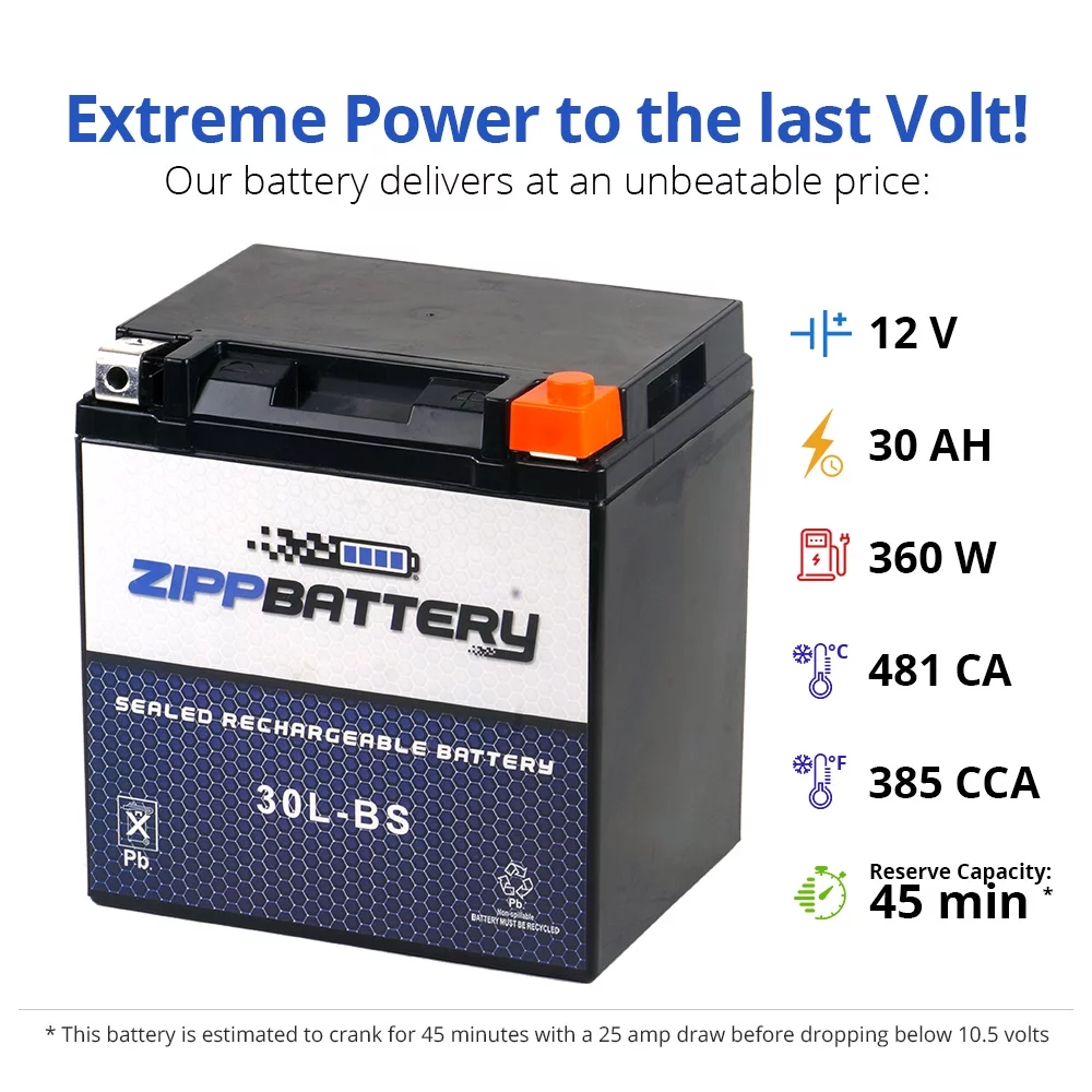 Zipp Battery Ytx30L-Bs Motorcycle Battery for Moto Guzzi Stone, Ev - Inhomebuy