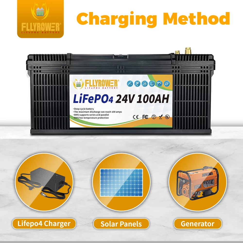 24V 100AH ​​Lifepo4 lithium iron phosphate battery with BMS, suitable for RV, camping, golf cart, off grid, home appliances, 2 Pack - Inhomebuy