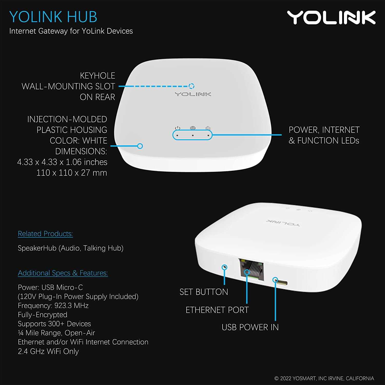 YoLink Hub Central Controller Only for YoLink Devices 1/4 Mile Worlds Longest Range Smart Hub LoRa Enabled Smart Home Automat - Inhomebuy