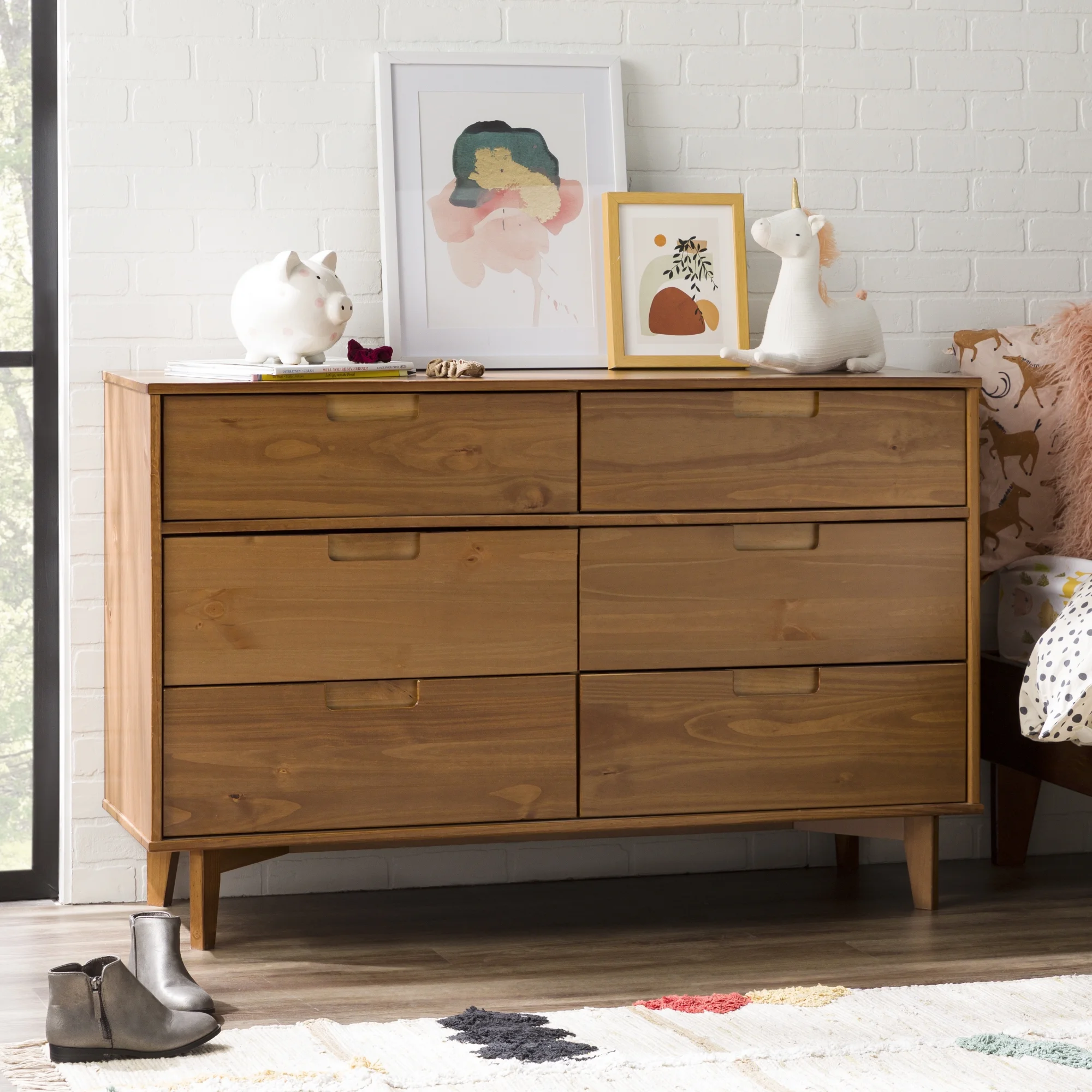 Walker Edison Sonoma 6-Drawer Solid Wood Caramel Dresser - Inhomebuy