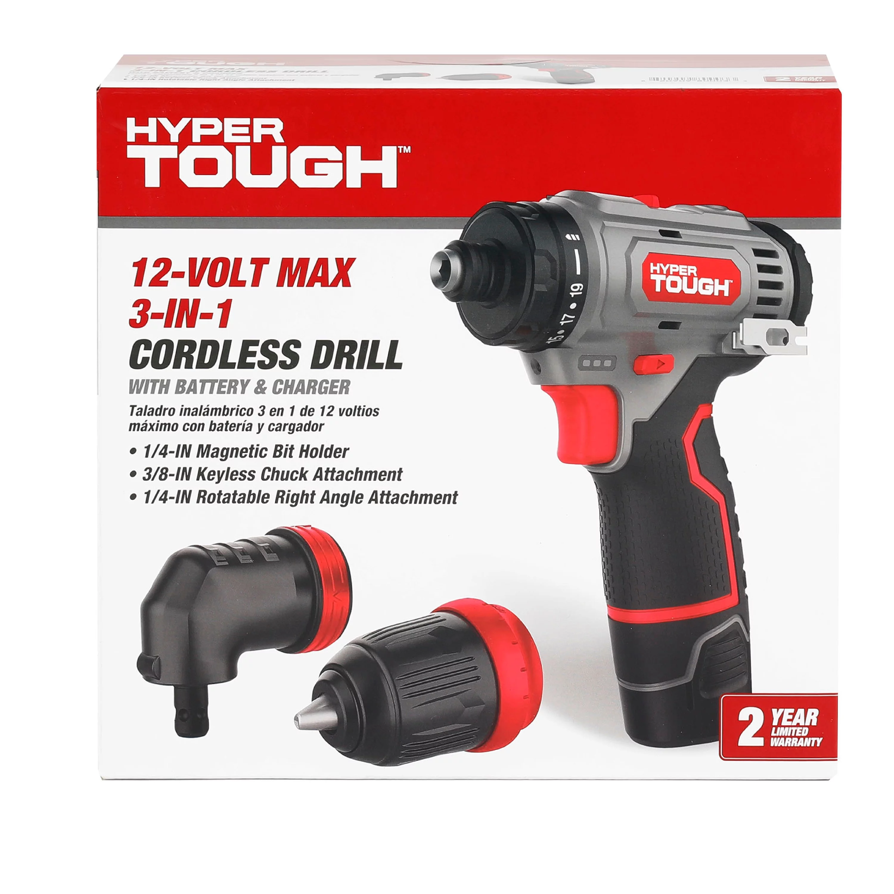Hyper Tough 12V Max Lithium-Ion 3-in-1 Multi-Head Power Drill Set with 1.5Ah Battery and Charger, 80003 - Inhomebuy