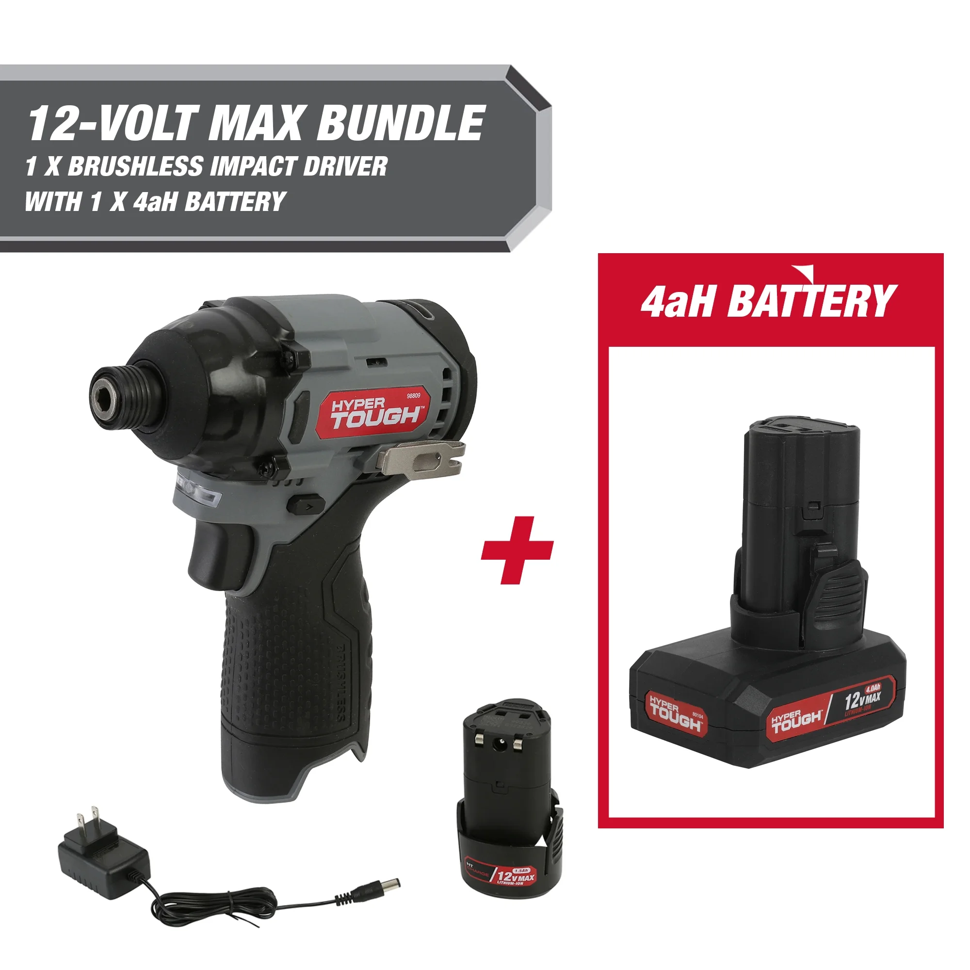 Hyper Tough 12-Volt Cordless Brushless Impact Driver Plus 4 Ah Battery - Inhomebuy