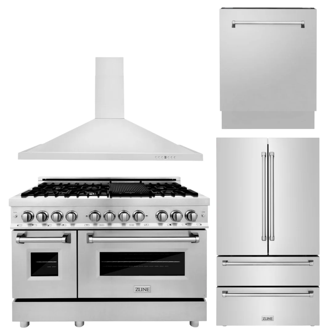 ZLINE Appliance Package - 48 in. Dual Fuel Range, Range Hood, 3 Rack Dishwasher, Refrigerator, 4KPR-RARH48-DWV - Inhomebuy