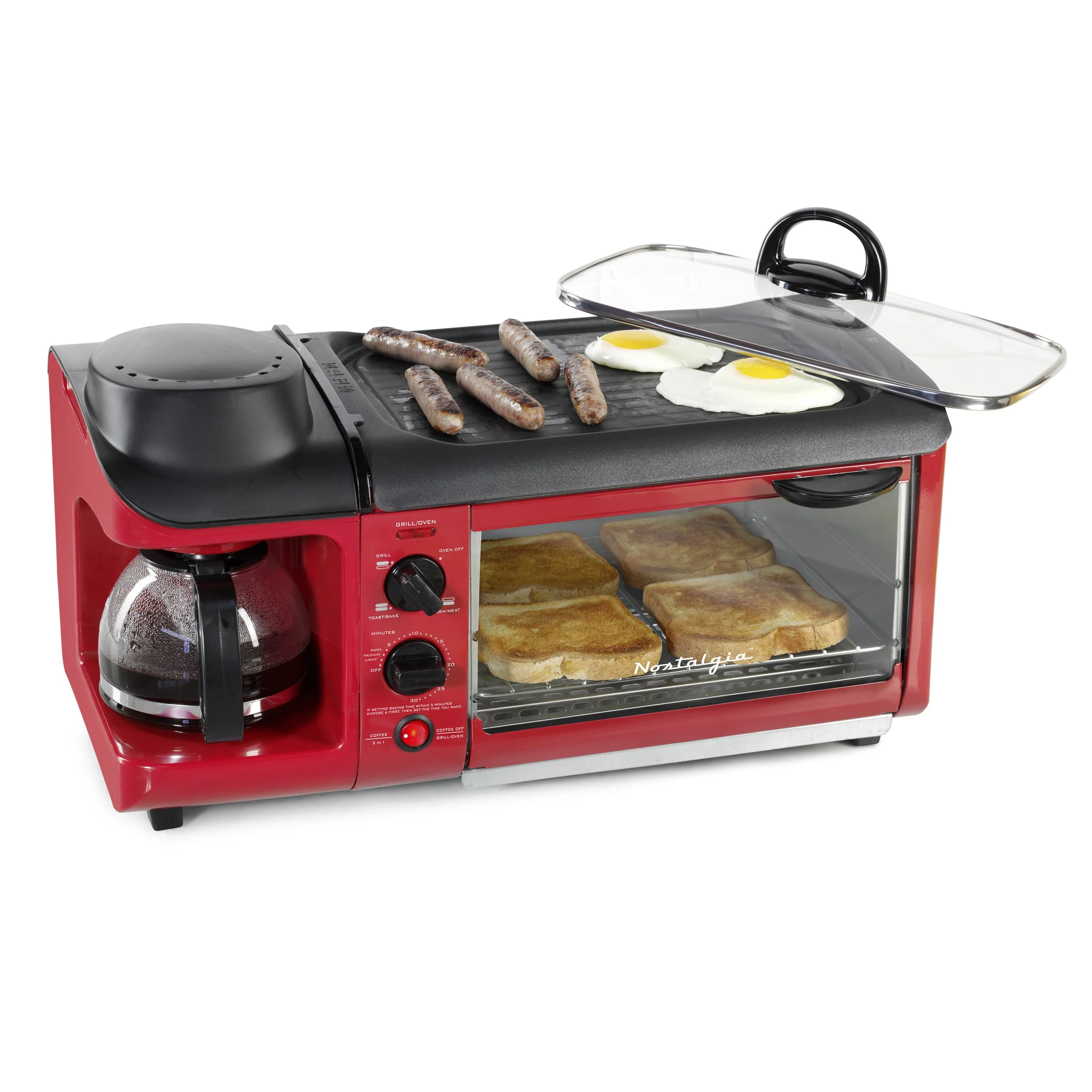 Retro 3-in-1 Family Size Breakfast Station, Retro Red - Inhomebuy