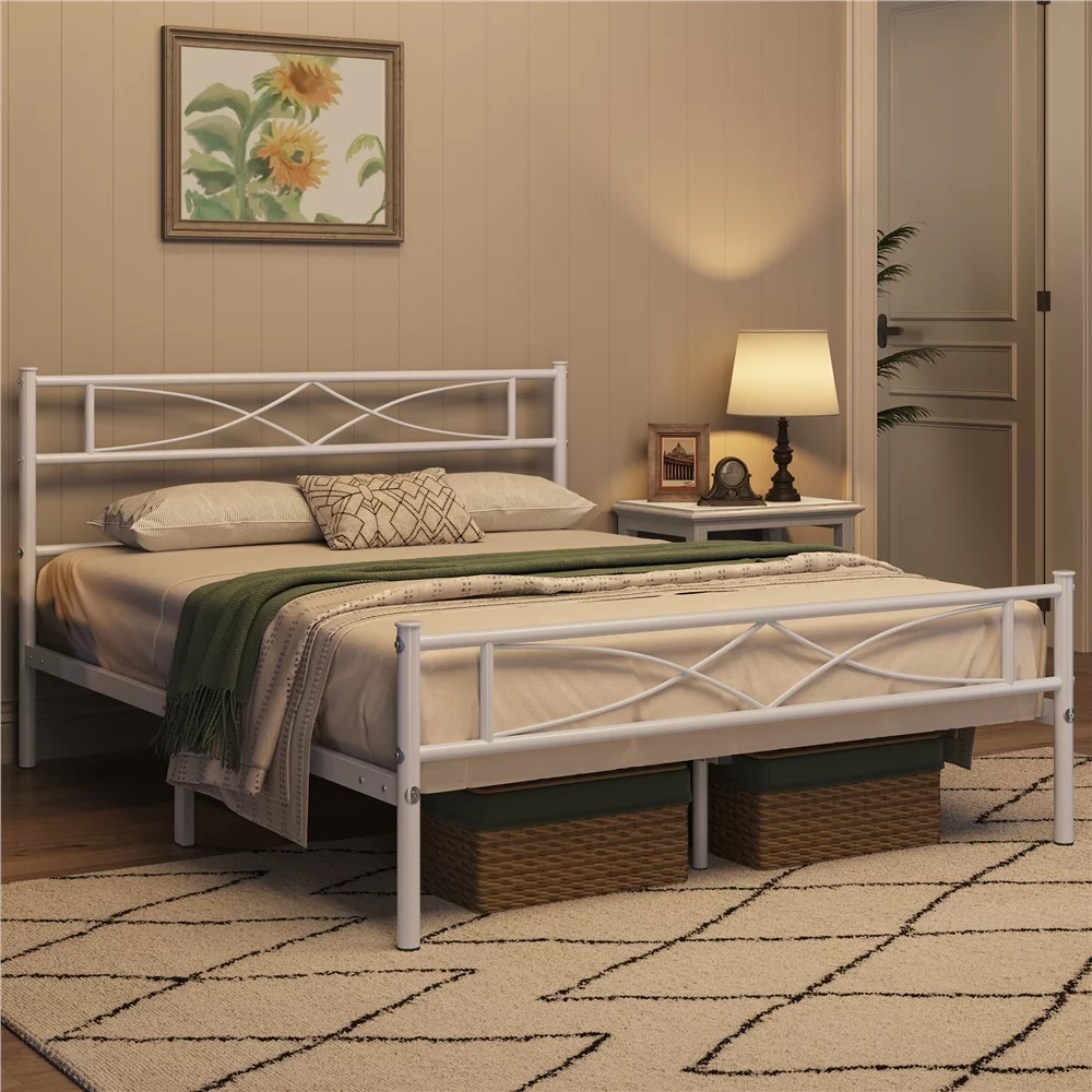Topeakmart Metal Twin Bed Frame with Curved Design Headboard and Footboard, Black - Inhomebuy
