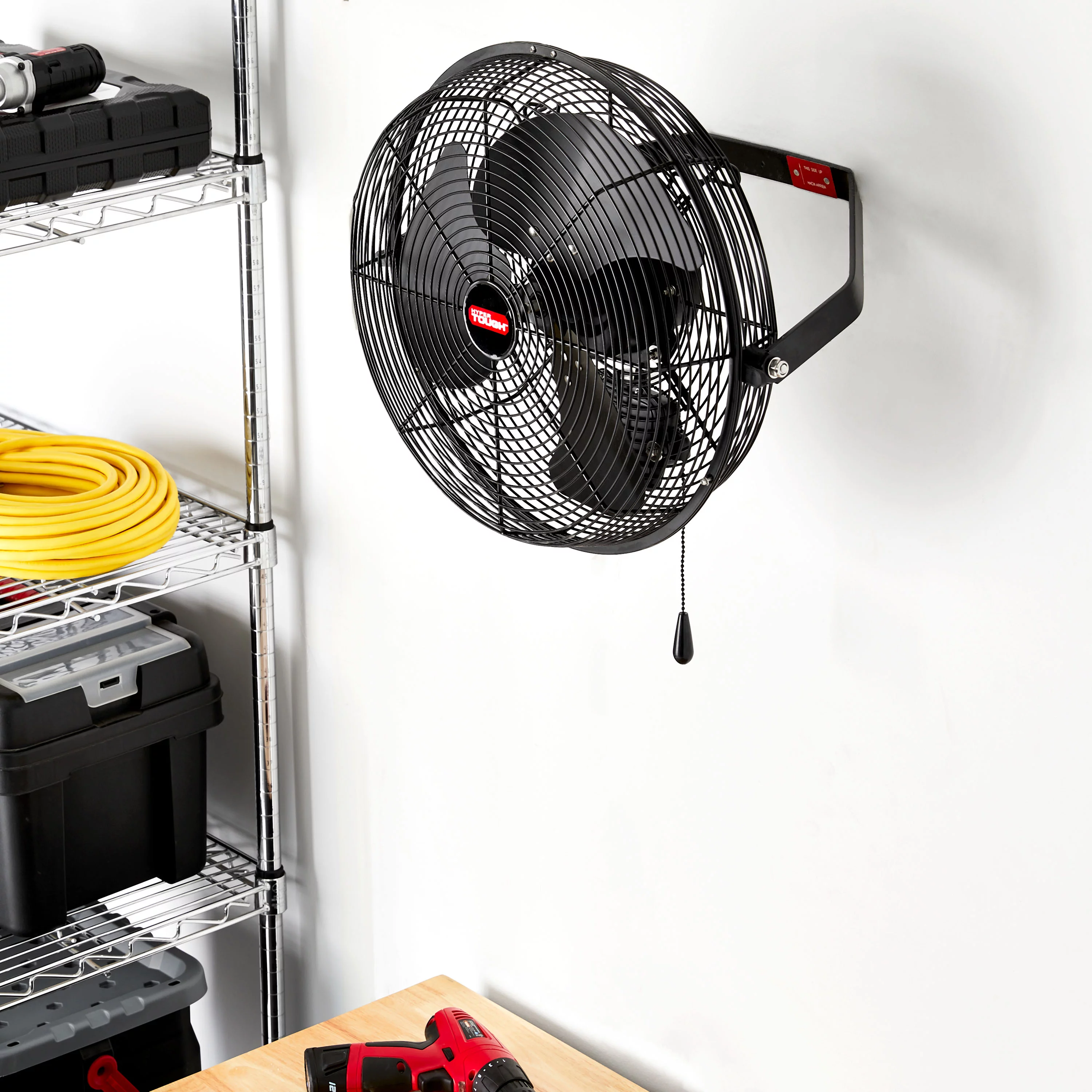 Hyper Tough 14 Inch Outdoor Wall Fan with Misting Kit, 3 Blades, Black - Inhomebuy