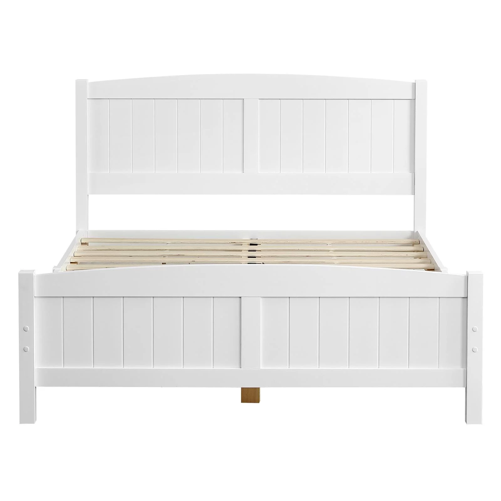 Zimtown Queen Bed Frame,Solid Pine Wood Kids Twin Platform Bed Frame, Bedroom Queen Bed with Headboard for Adults, White - Inhomebuy