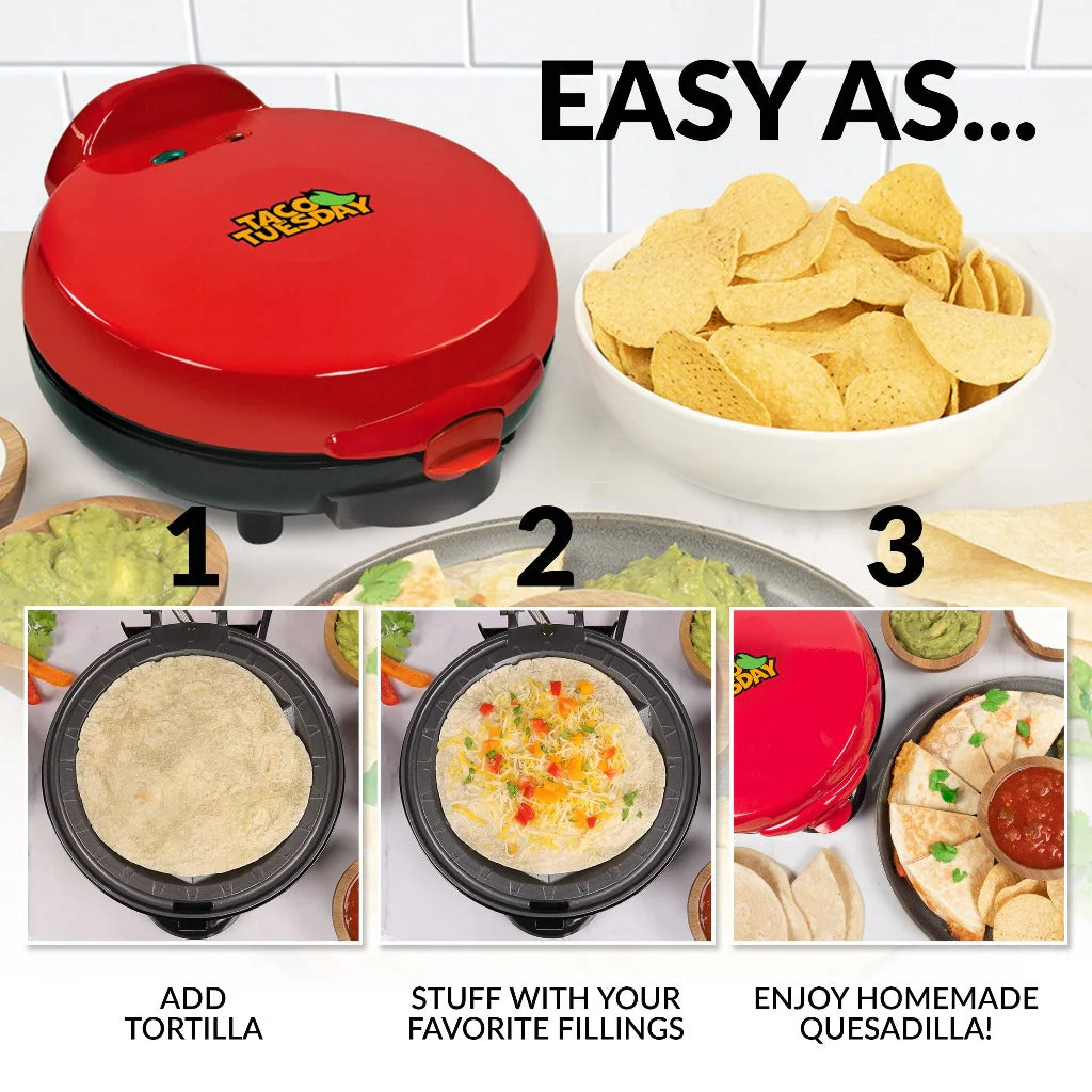 Taco Tuesday Deluxe 8-Inch 6-Wedge Electric Quesadilla Maker with Extra Stuffing Latch - Inhomebuy