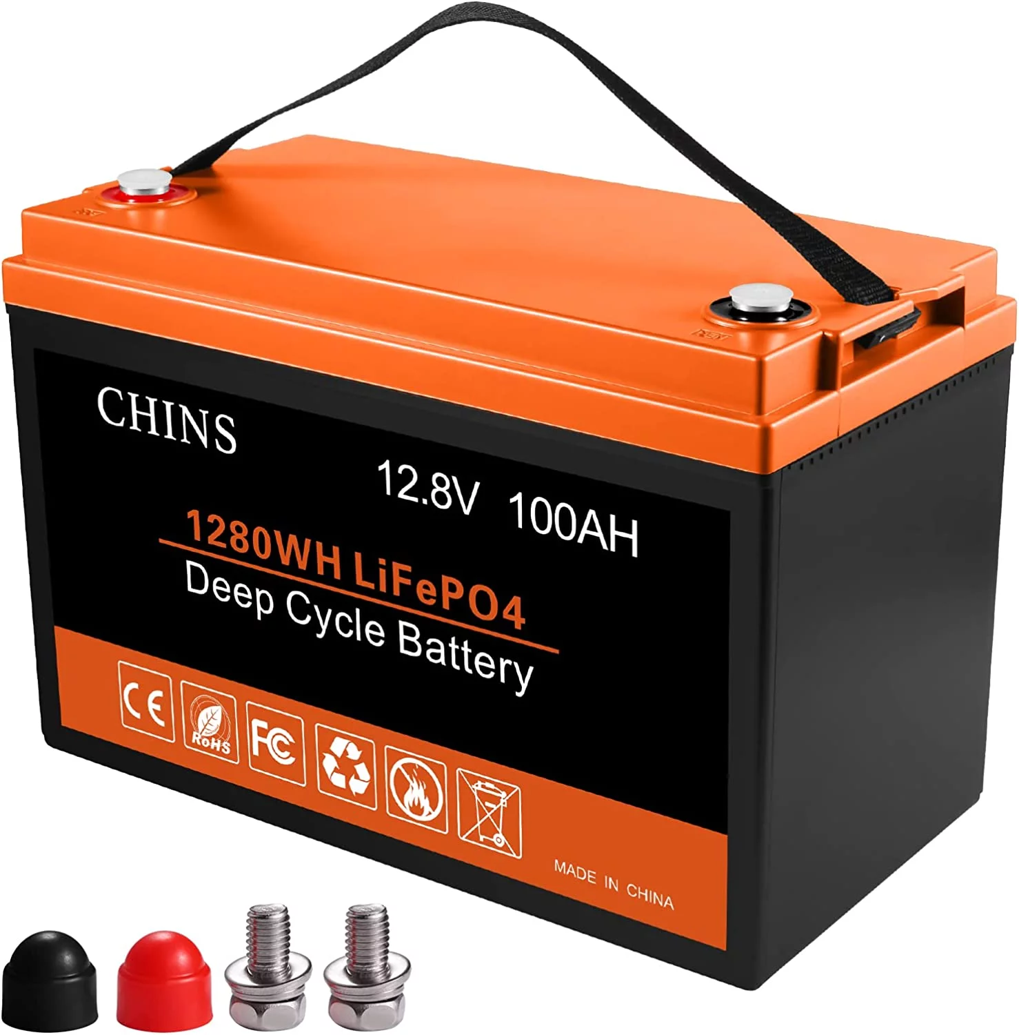 CHINS LiFePO4 Lithium Iron Battery 12V 100Ah for Boat Fishing - Inhomebuy