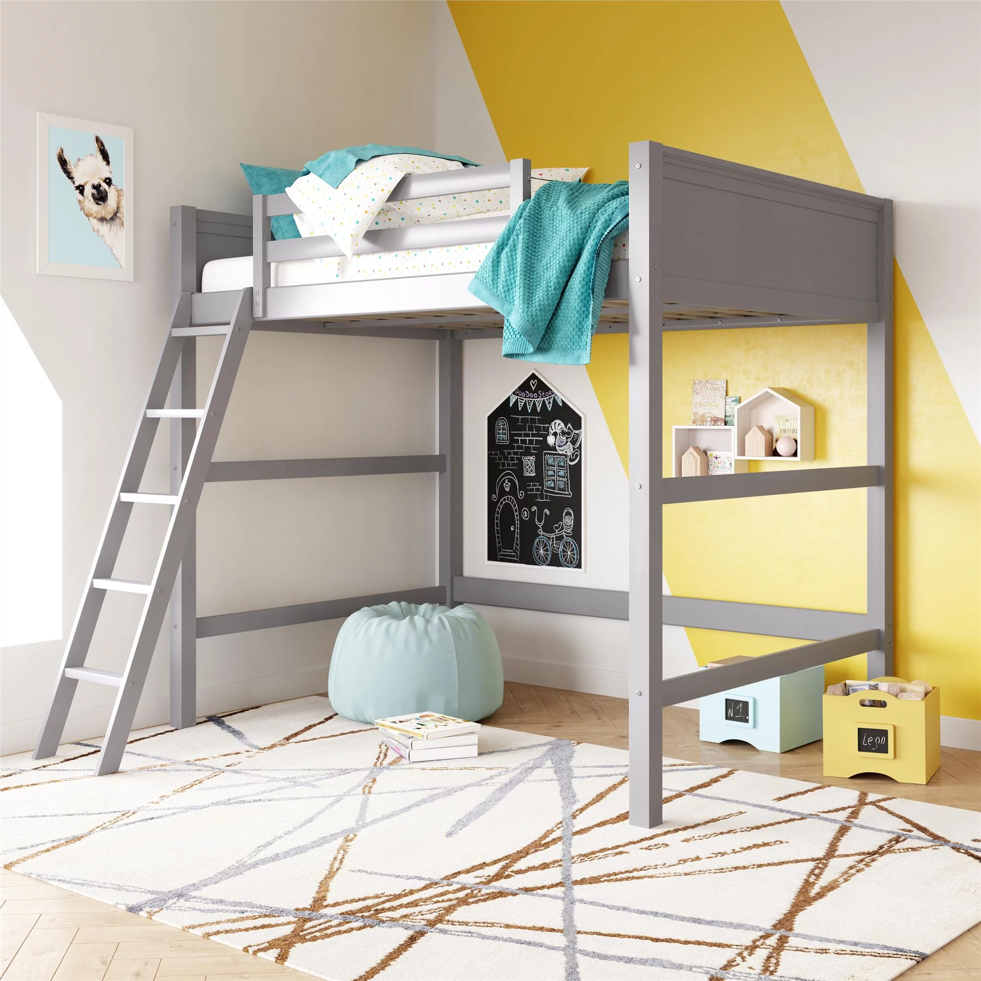 Your Zone Kiarah Full Size Loft Bed with Ladder, Black - Inhomebuy