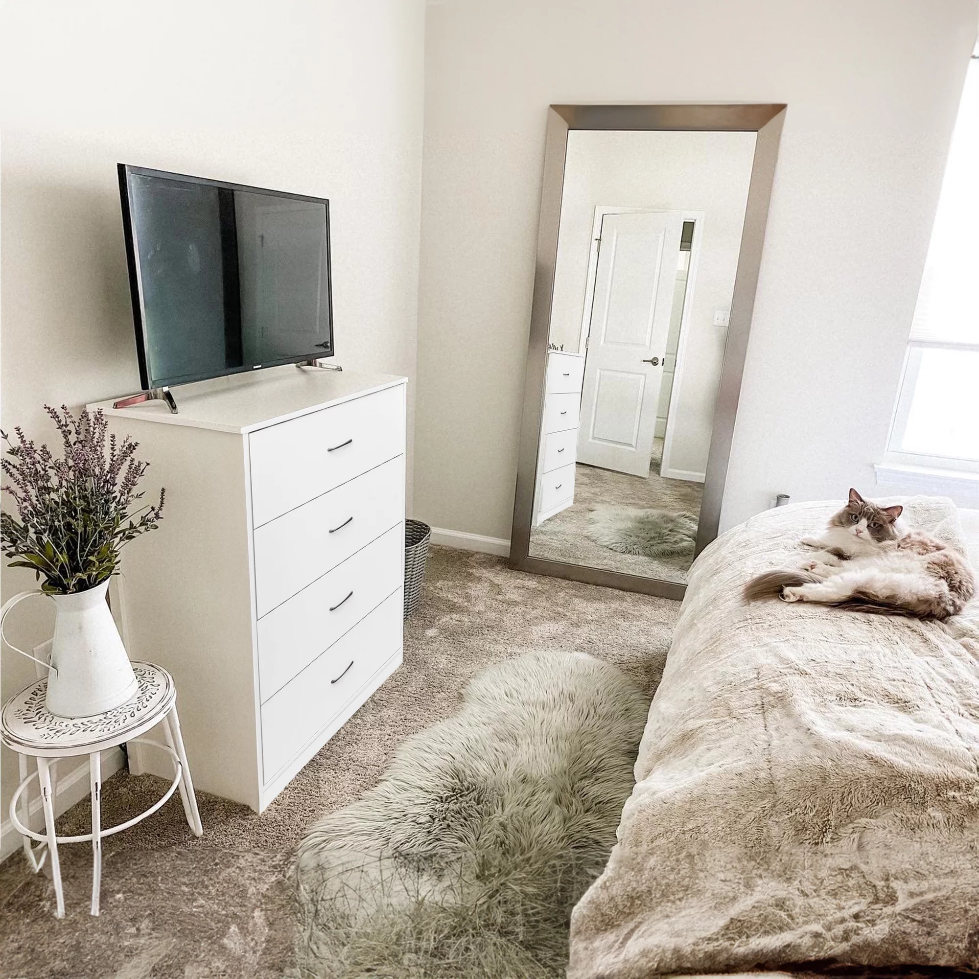 Vebreda 4 Drawer Wood Dressers for Bedroom, Modern Storage Cabinet Dresser, Light Gray - Inhomebuy