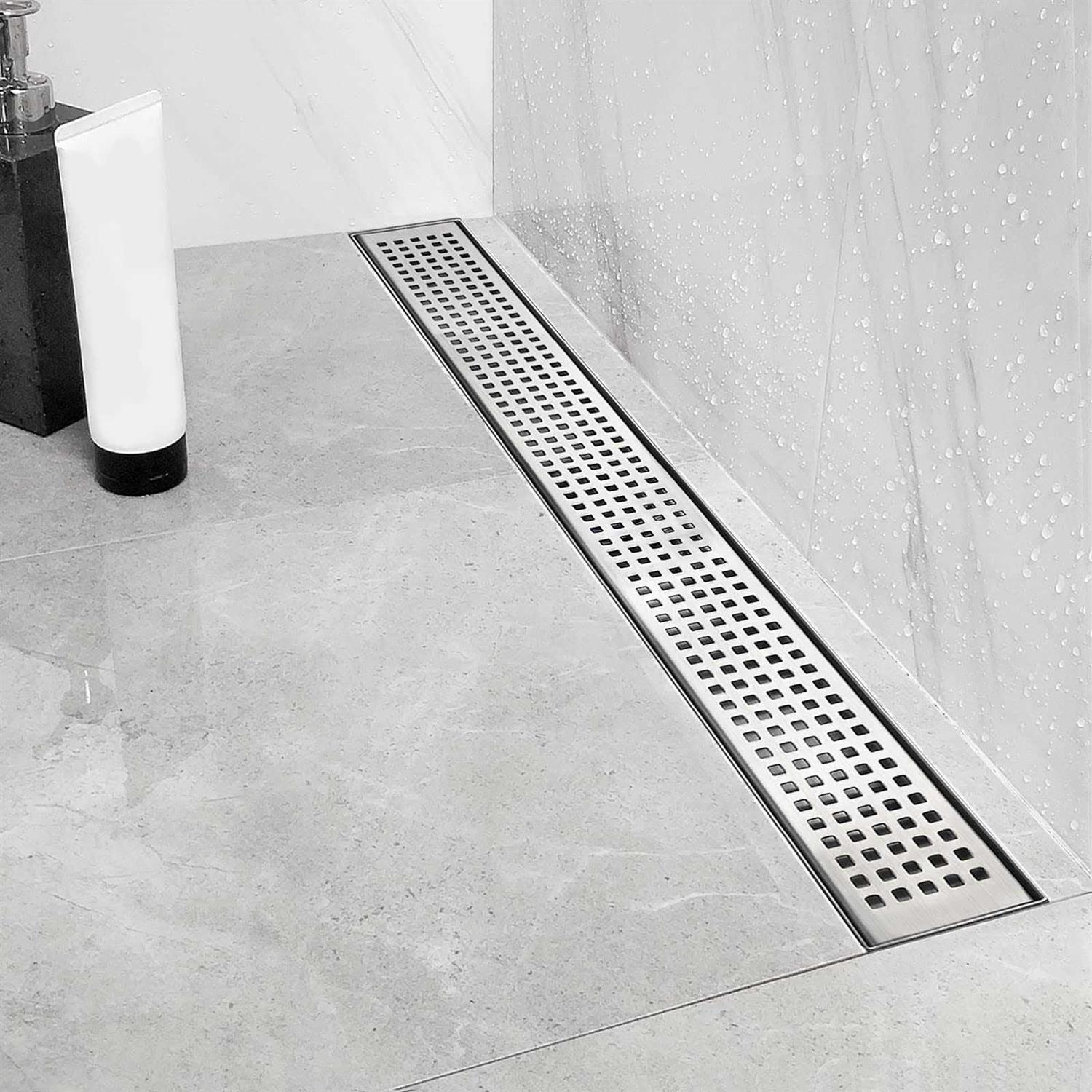 Neodrain Linear Shower Drain with Removable Quadrato Pattern Grate - Inhomebuy