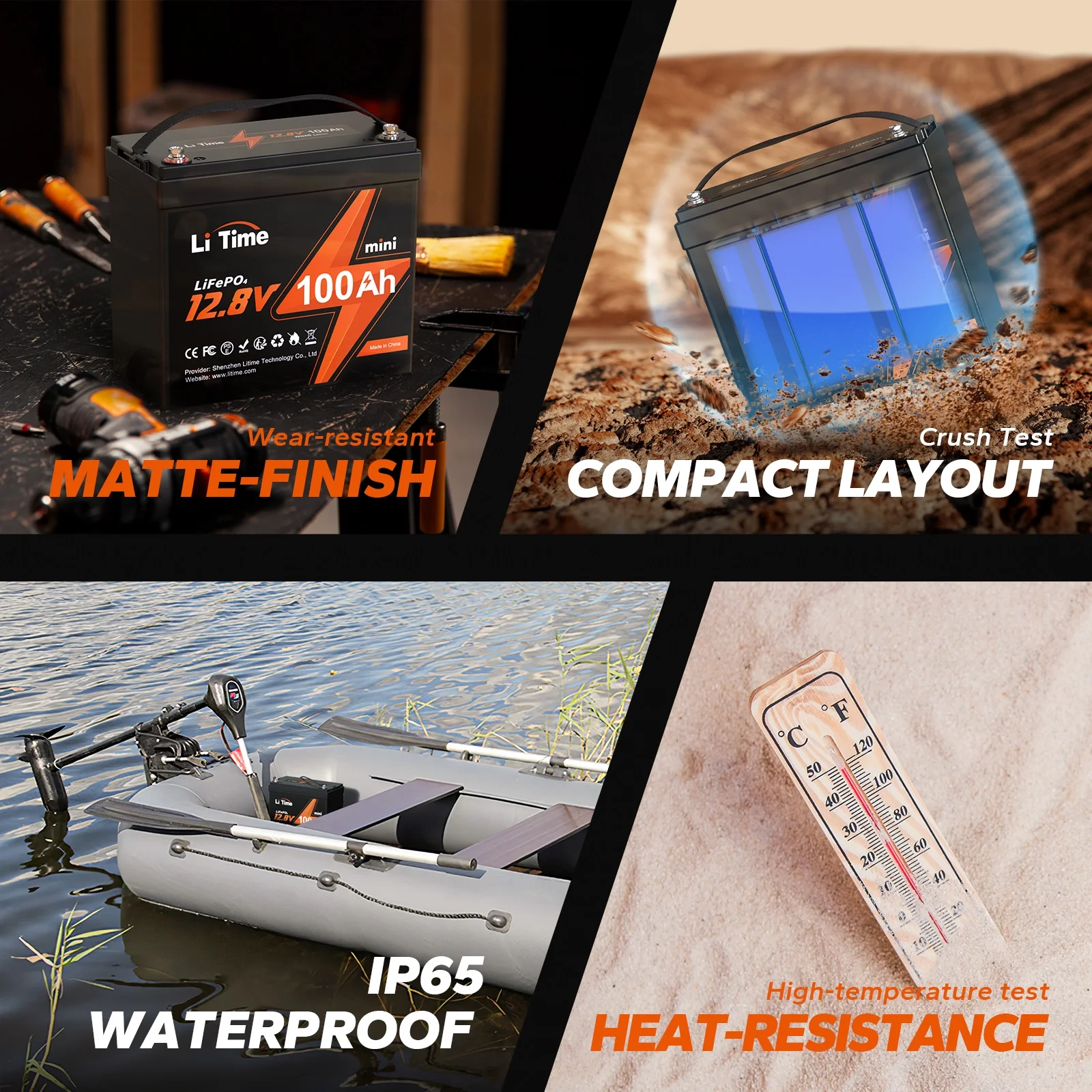 LiTime 12V 100Ah MINI LiFePO4 Lithium Battery, Upgraded Max. 1280Wh Energy Small Size LiFePO4 Battery with Upgraded 100A BMS for RV, Camper, Solar, Trolling Motor - Inhomebuy