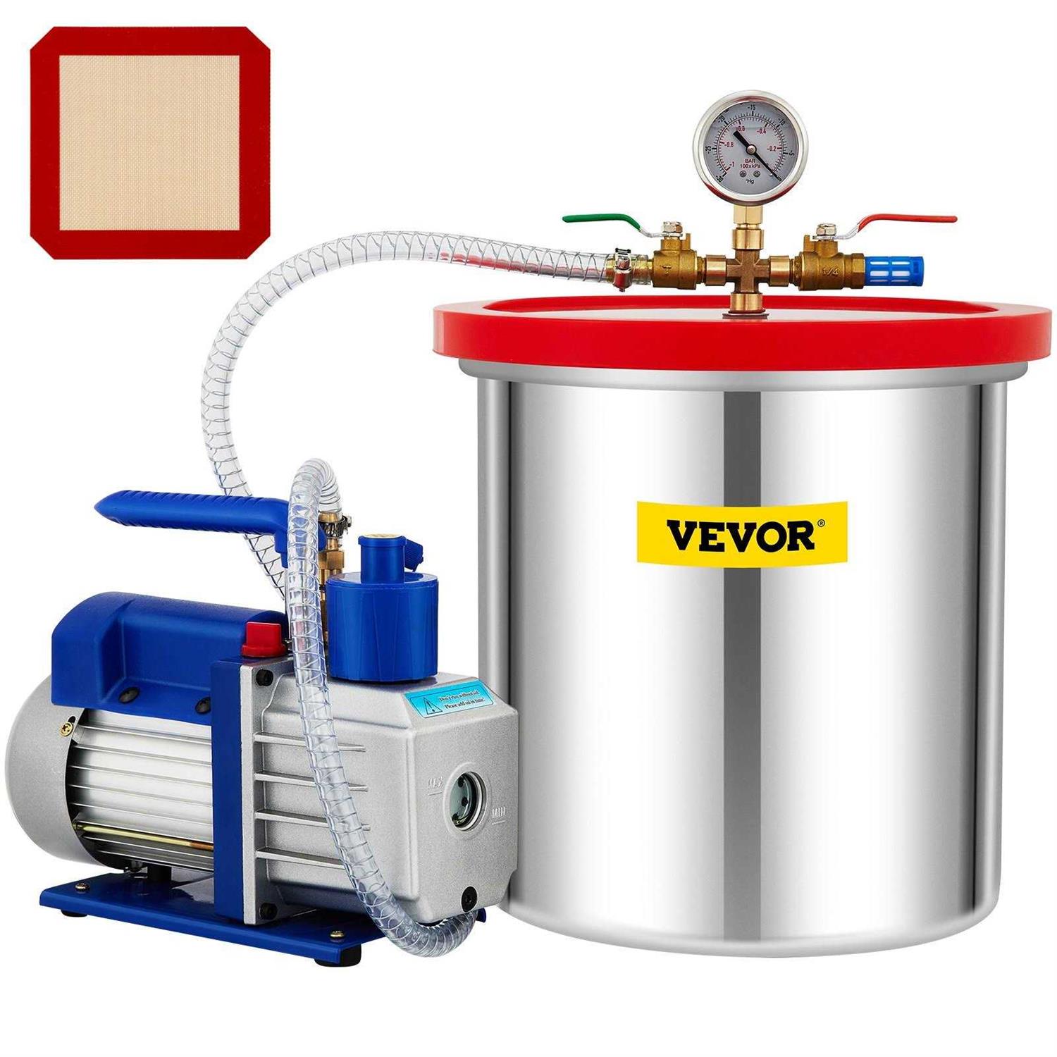 VEVOR Vacuum Chamber with Pump 5 Gallon Chamber 5 Single Stage Rotary Vane Vacuum Pump - Inhomebuy