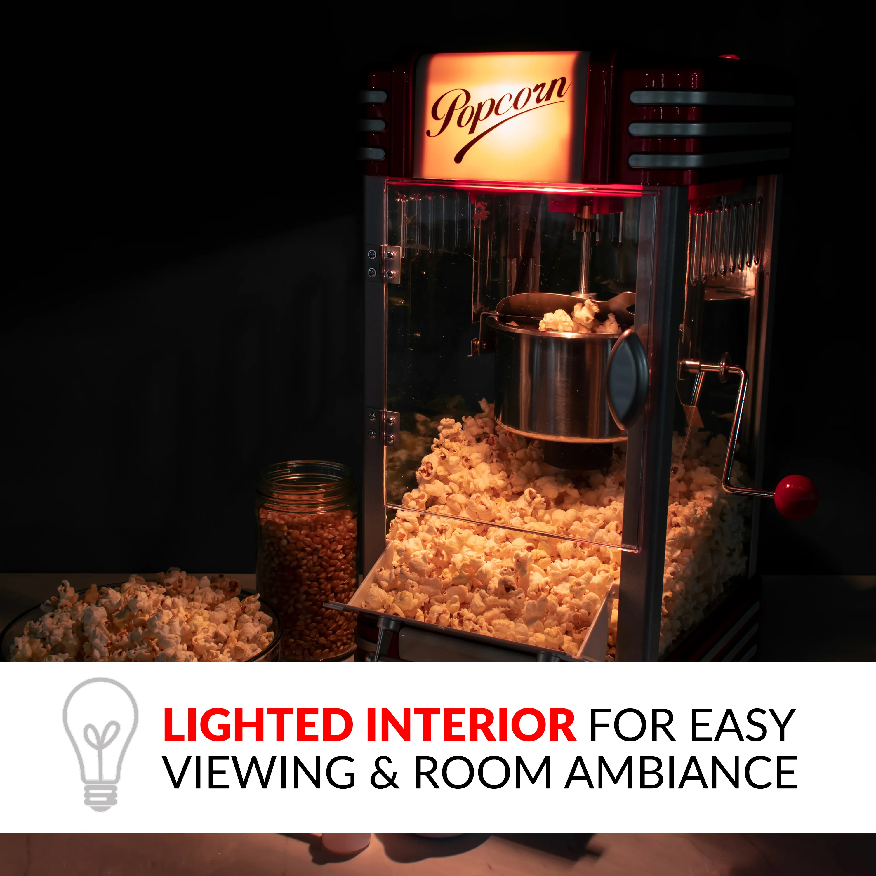 Retro 10 Cup Table-Top Popcorn Maker, Retro Red - Inhomebuy